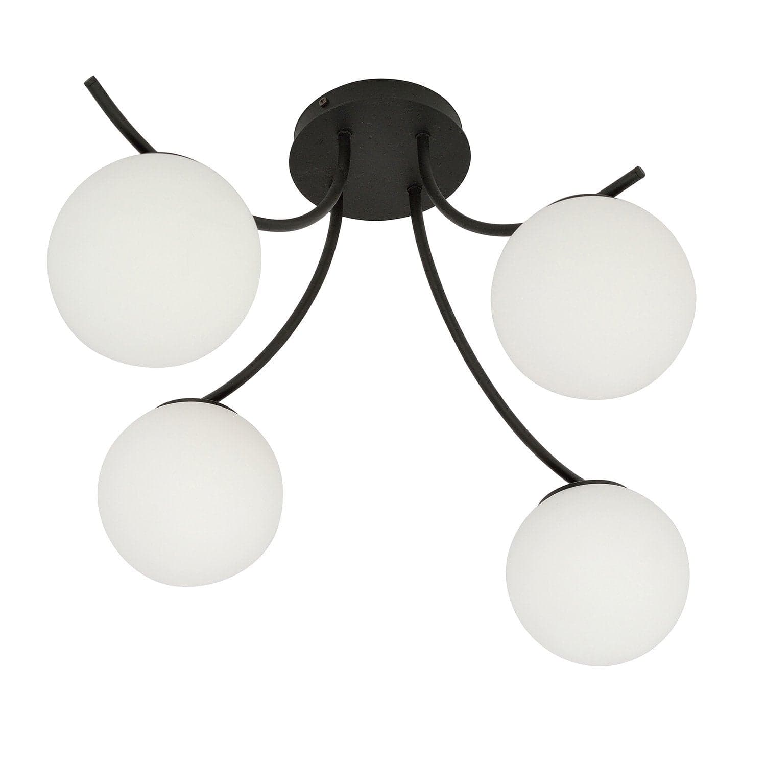 Plafoniera Moderna 4 Luci Boston In Acciaio Nero E Diffusori In Vetro Opale in Plafoniere LuceArt - Montecorvino Pugliano, commercioVirtuoso.it