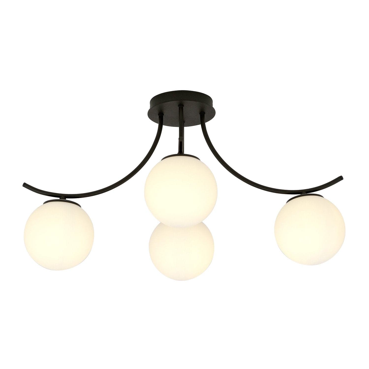 Plafoniera Moderna 4 Luci Boston In Acciaio Nero E Diffusori In Vetro Opale in Plafoniere LuceArt - Montecorvino Pugliano, commercioVirtuoso.it