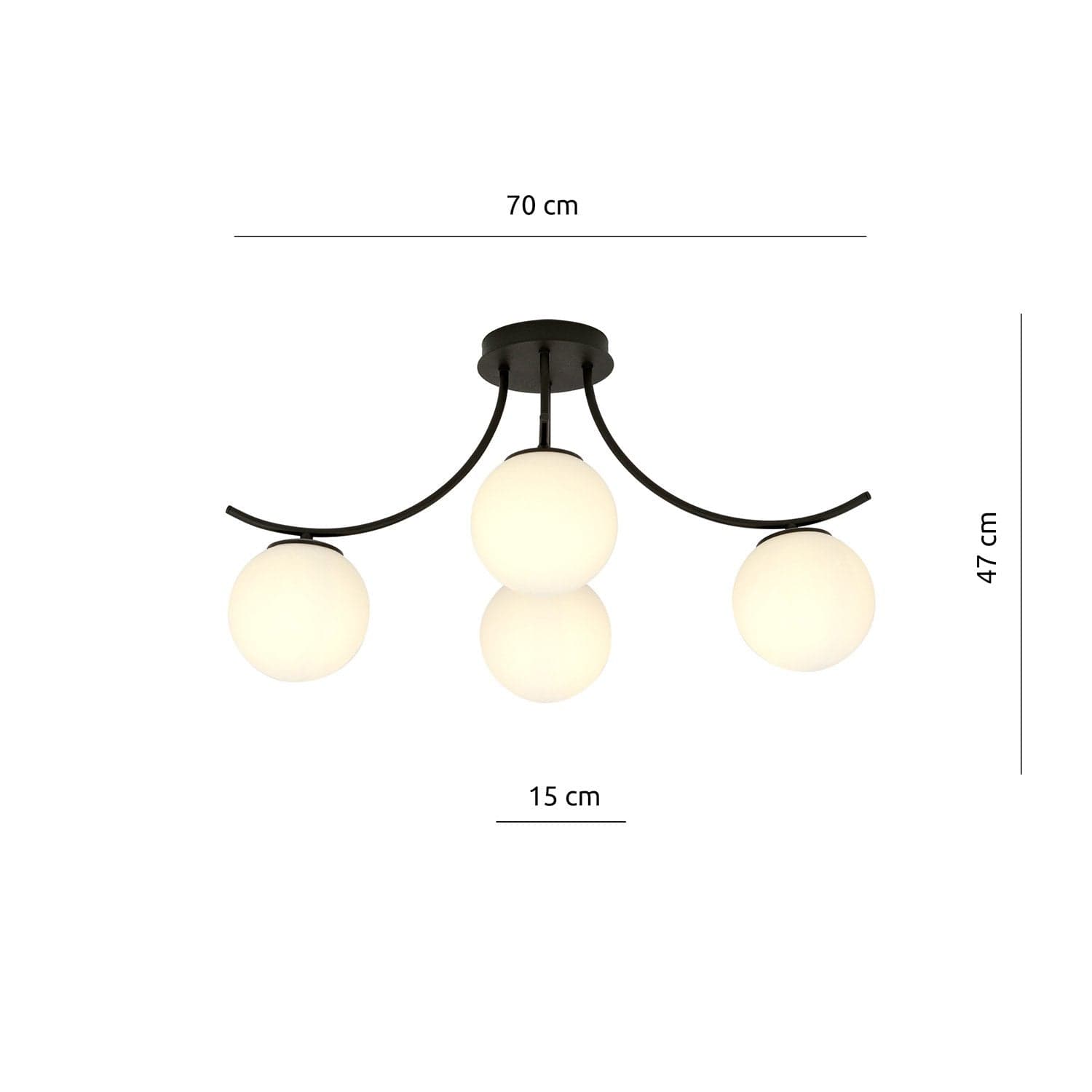 Plafoniera Moderna 4 Luci Boston In Acciaio Nero E Diffusori In Vetro Opale in Plafoniere LuceArt - Montecorvino Pugliano, commercioVirtuoso.it