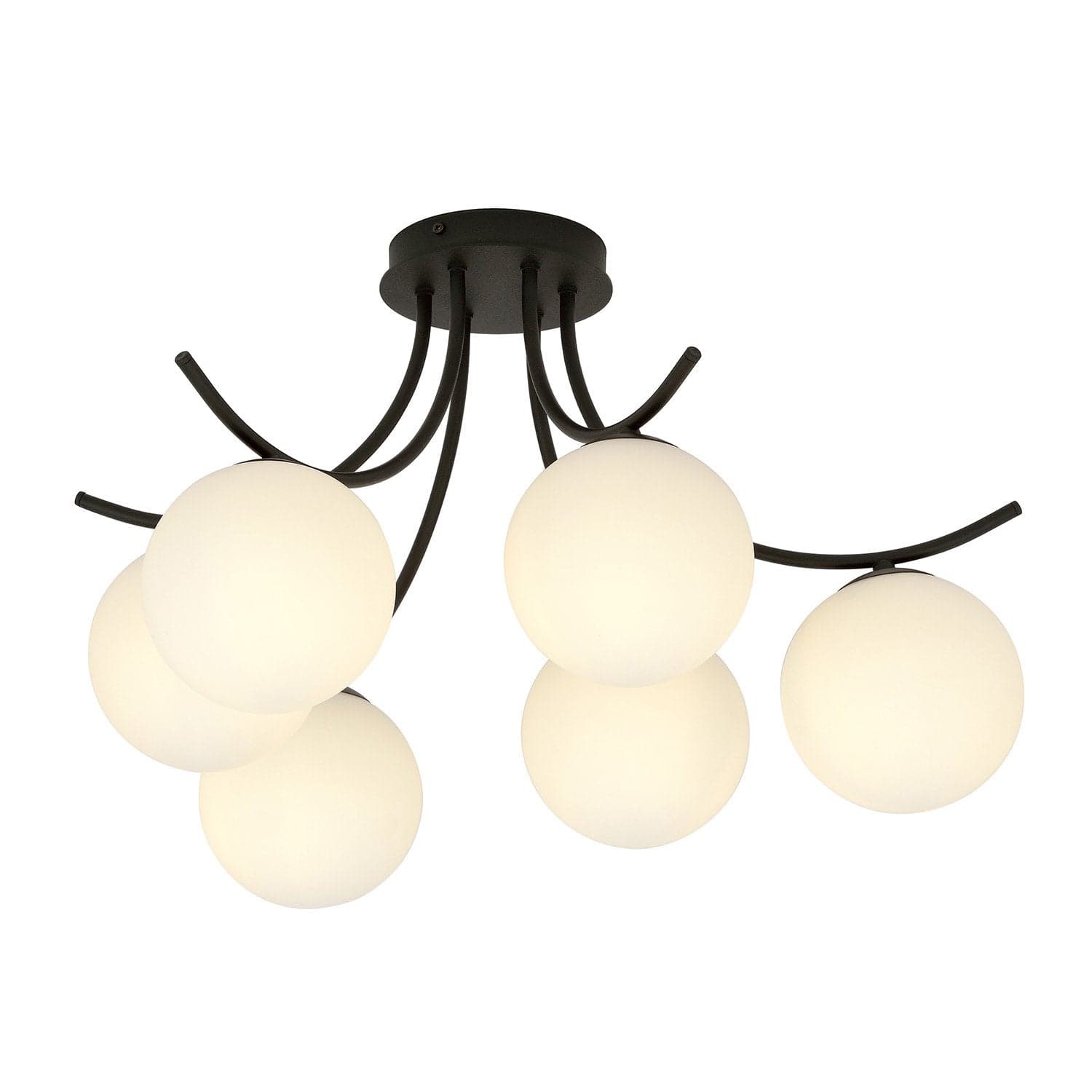 Plafoniera Moderna 6 Luci Boston In Acciaio Nero E Diffusori In Vetro Opale in Plafoniere LuceArt - Montecorvino Pugliano, commercioVirtuoso.it