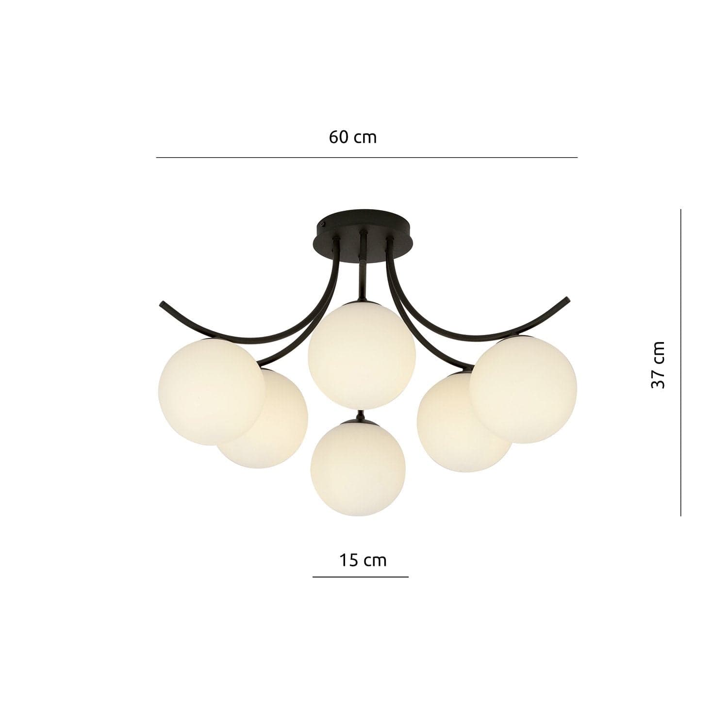 Plafoniera Moderna 6 Luci Boston In Acciaio Nero E Diffusori In Vetro Opale in Plafoniere LuceArt - Montecorvino Pugliano, commercioVirtuoso.it