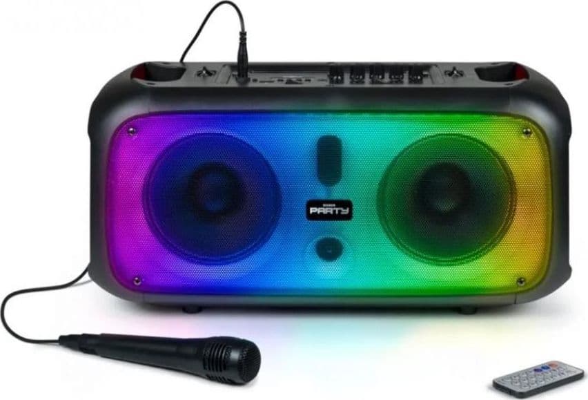 party speaker bluetooth potenza massima 200 Watt con doppio woofer led multicolor microfono telecomando  incluso