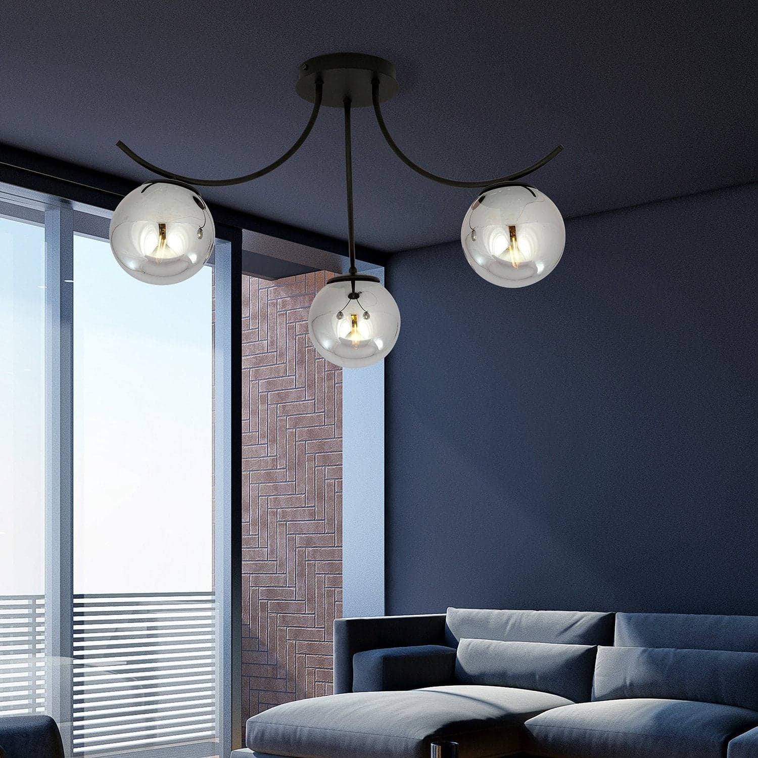 Plafoniera Moderna 3 Luci Boston In Acciaio Nero E Diffusori In Vetro Fumè in Plafoniere LuceArt - Montecorvino Pugliano, commercioVirtuoso.it