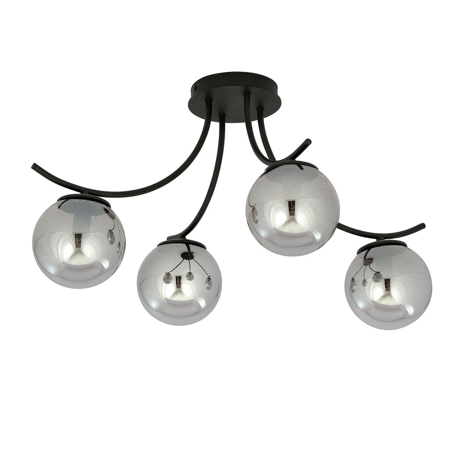 Plafoniera Moderna 4 Luci Boston In Acciaio Nero E Diffusori In Vetro Fumè in Plafoniere LuceArt - Montecorvino Pugliano, commercioVirtuoso.it