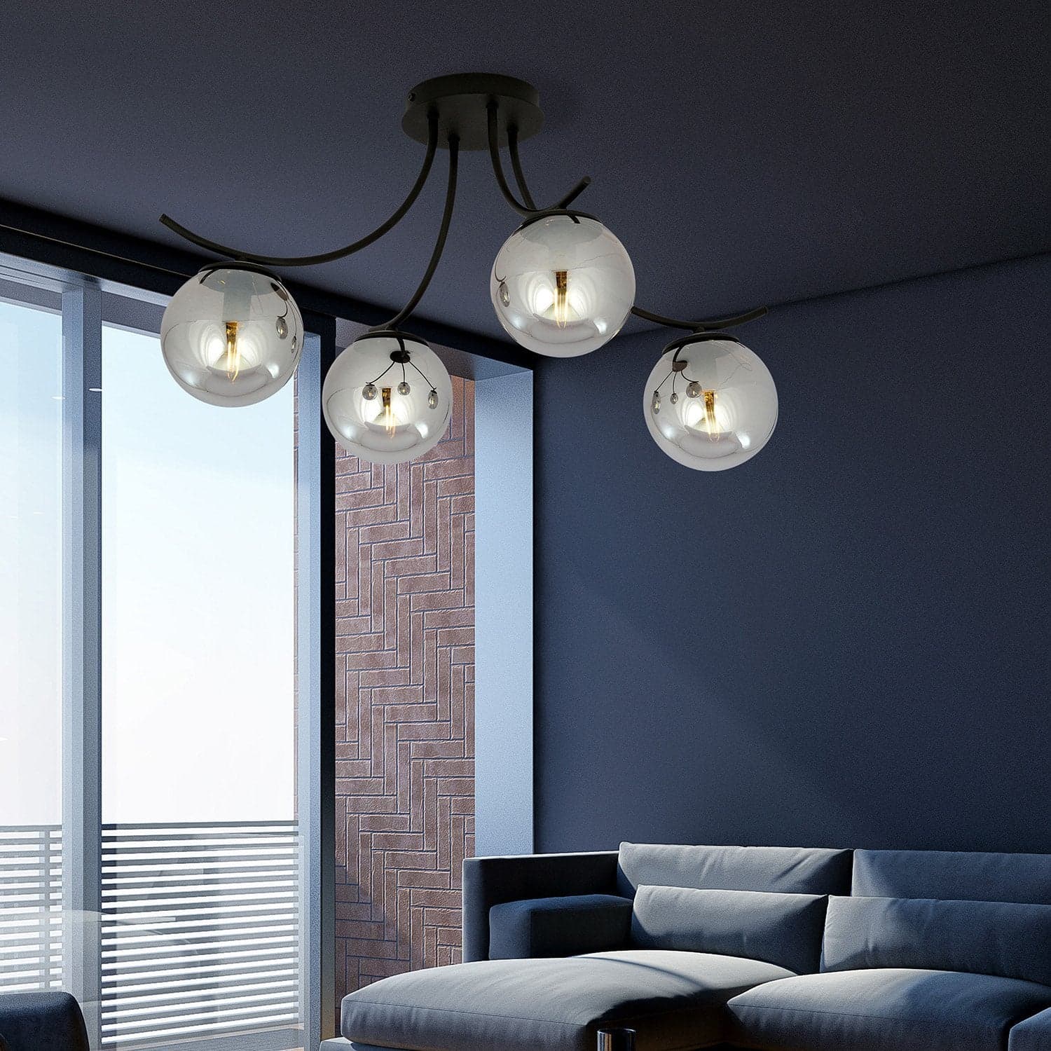 Plafoniera Moderna 4 Luci Boston In Acciaio Nero E Diffusori In Vetro Fumè in Plafoniere LuceArt - Montecorvino Pugliano, commercioVirtuoso.it