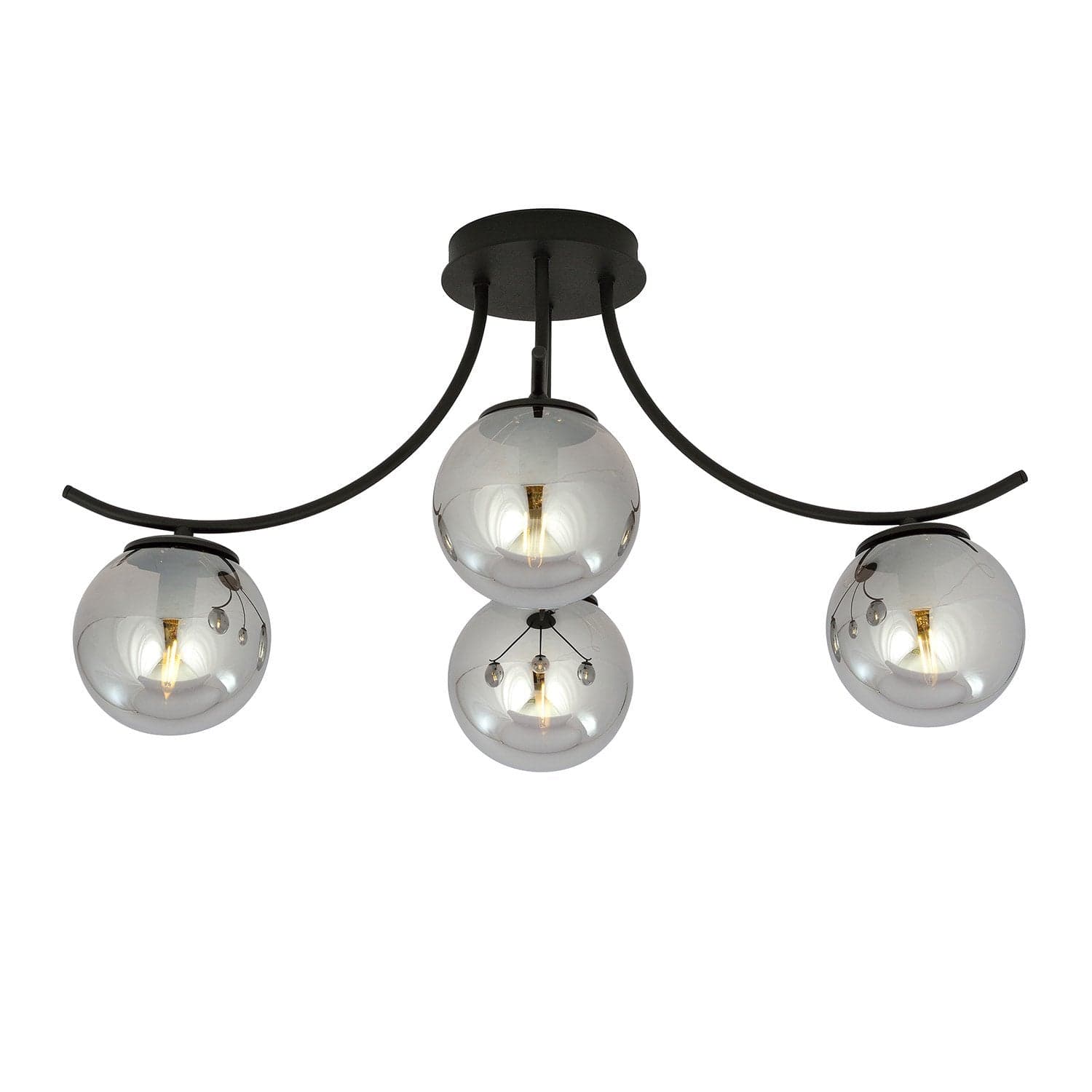 Plafoniera Moderna 4 Luci Boston In Acciaio Nero E Diffusori In Vetro Fumè in Plafoniere LuceArt - Montecorvino Pugliano, commercioVirtuoso.it