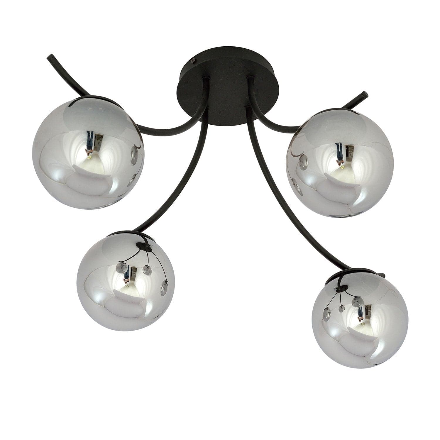 Plafoniera Moderna 4 Luci Boston In Acciaio Nero E Diffusori In Vetro Fumè in Plafoniere LuceArt - Montecorvino Pugliano, commercioVirtuoso.it