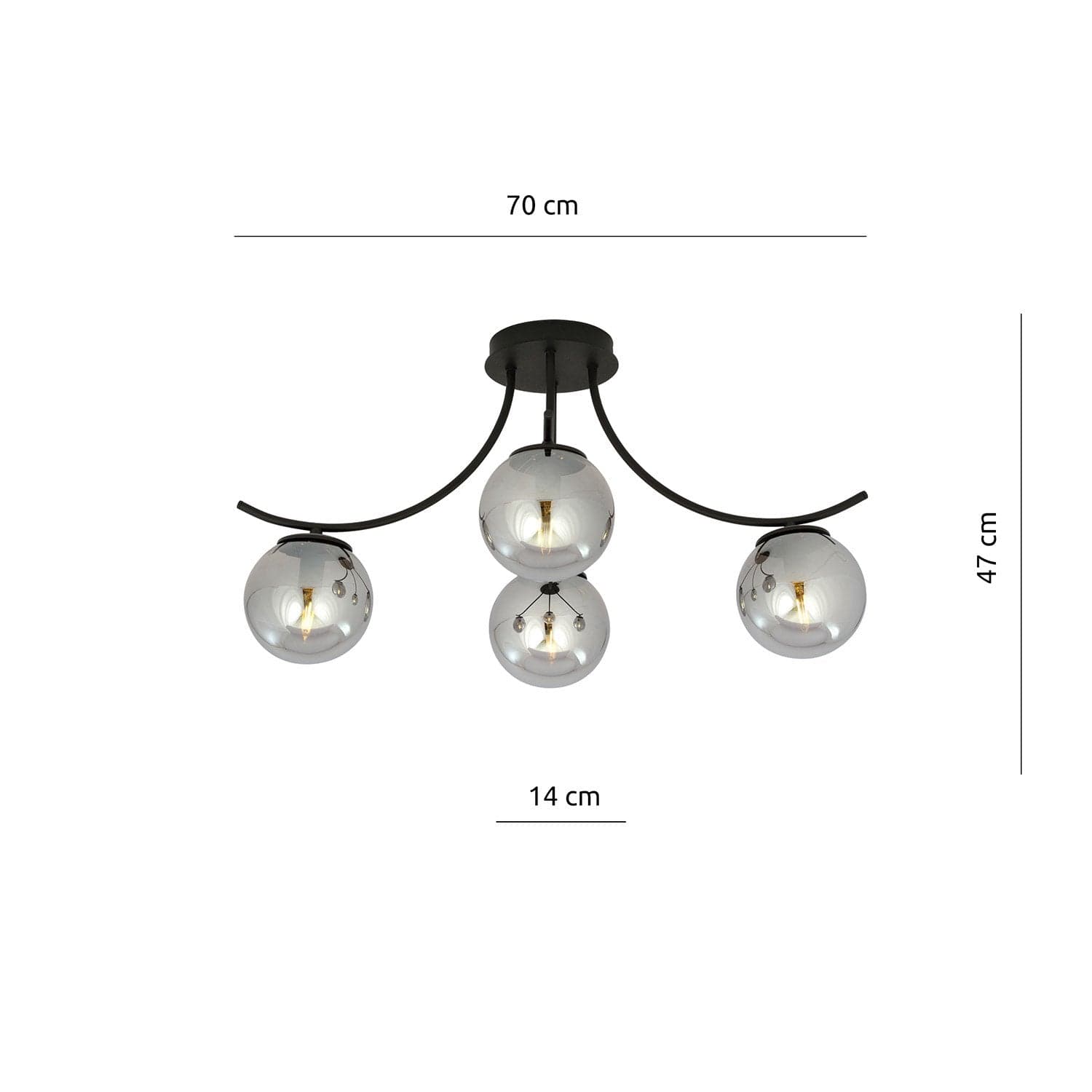 Plafoniera Moderna 4 Luci Boston In Acciaio Nero E Diffusori In Vetro Fumè in Plafoniere LuceArt - Montecorvino Pugliano, commercioVirtuoso.it