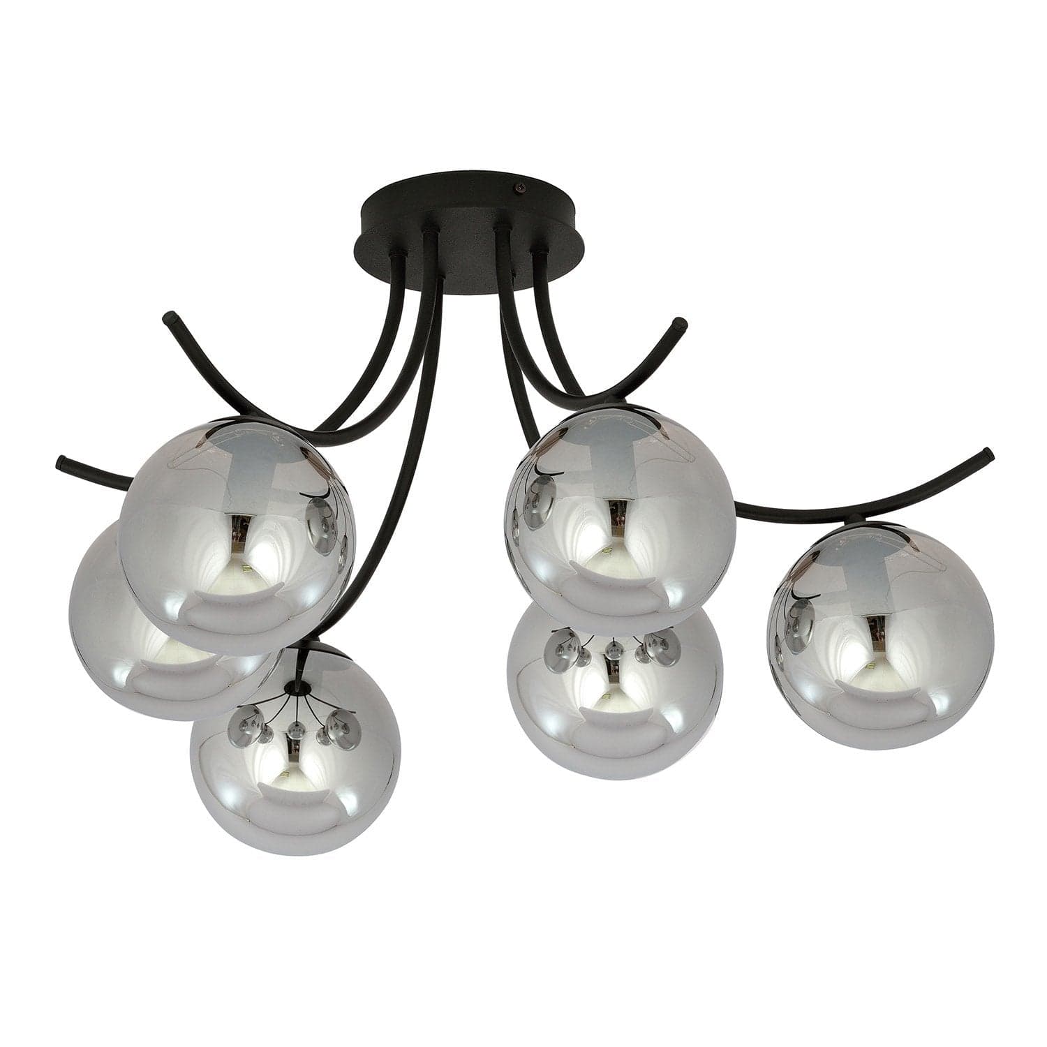 Plafoniera Moderna 6 Luci Boston In Acciaio Nero E Diffusori In Vetro Fumè in Plafoniere LuceArt - Montecorvino Pugliano, commercioVirtuoso.it