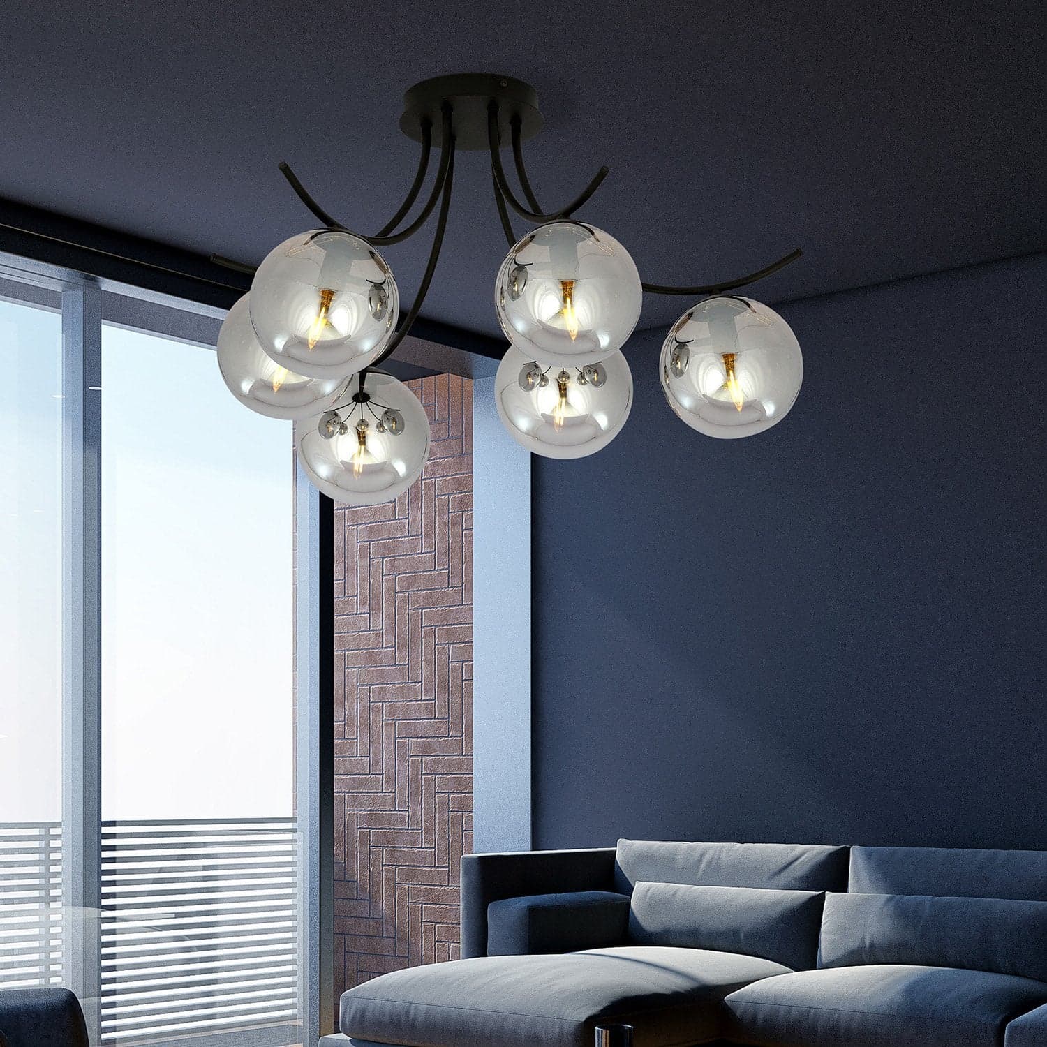 Plafoniera Moderna 6 Luci Boston In Acciaio Nero E Diffusori In Vetro Fumè in Plafoniere LuceArt - Montecorvino Pugliano, commercioVirtuoso.it