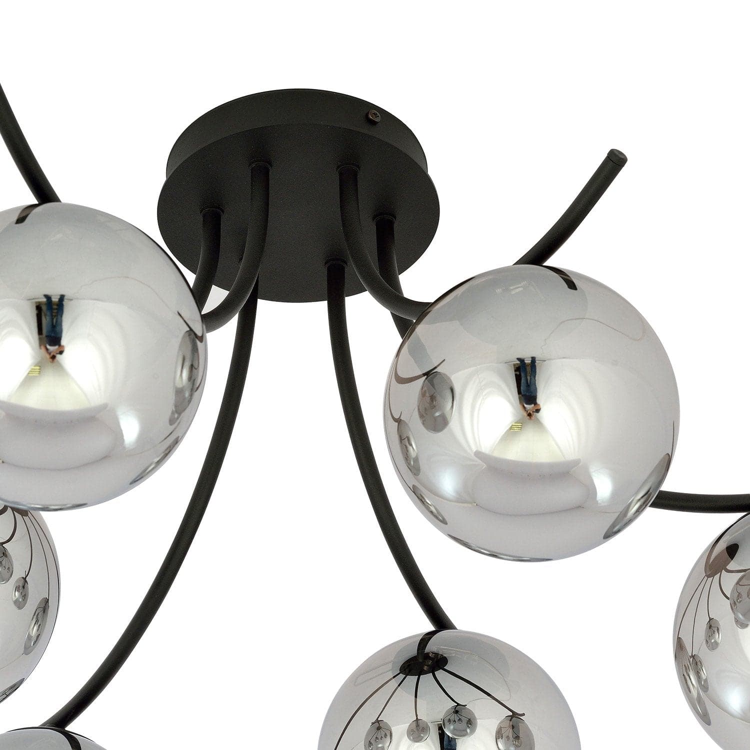 Plafoniera Moderna 6 Luci Boston In Acciaio Nero E Diffusori In Vetro Fumè in Plafoniere LuceArt - Montecorvino Pugliano, commercioVirtuoso.it