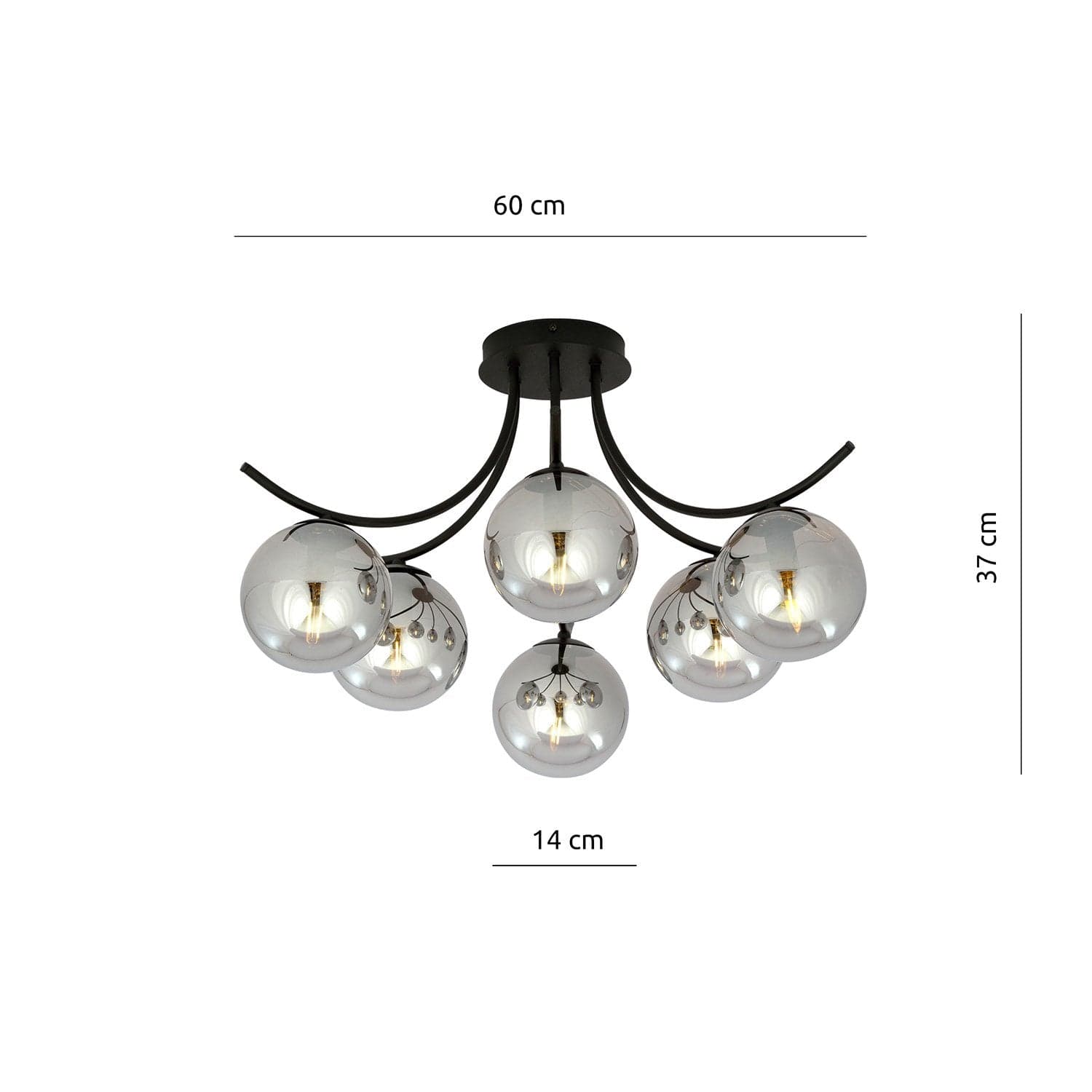 Plafoniera Moderna 6 Luci Boston In Acciaio Nero E Diffusori In Vetro Fumè in Plafoniere LuceArt - Montecorvino Pugliano, commercioVirtuoso.it