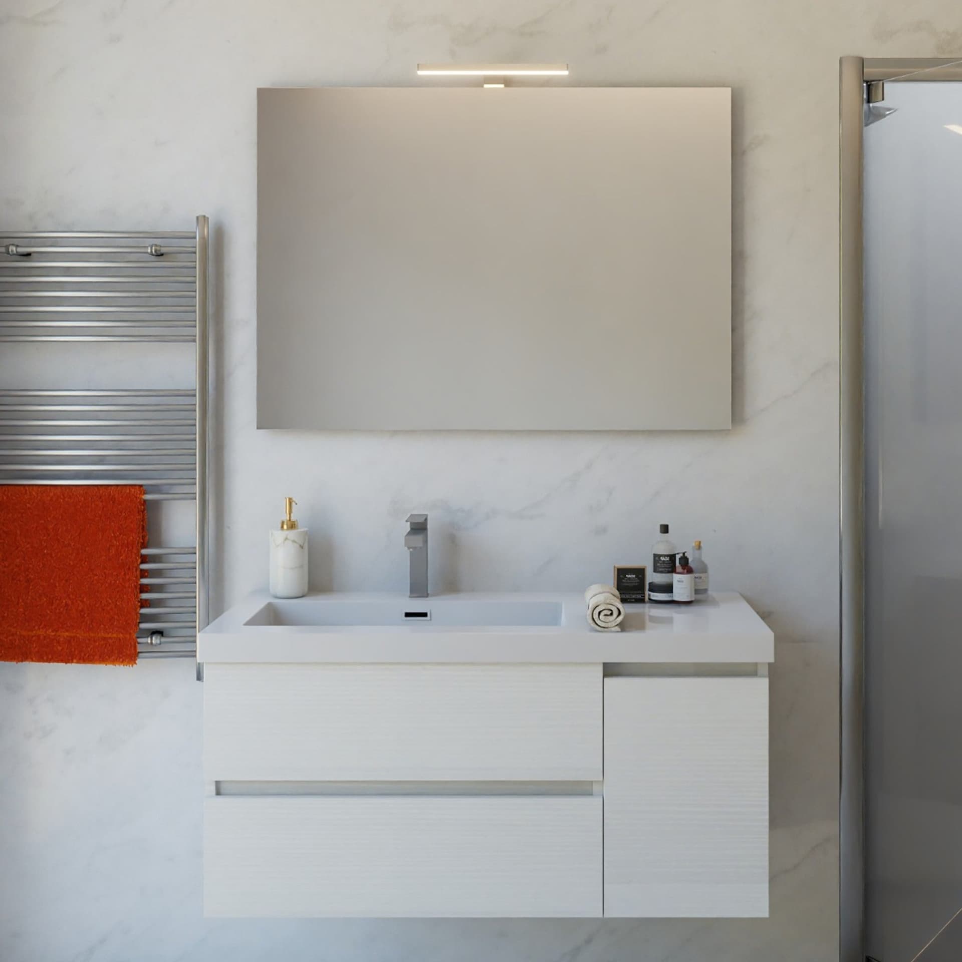 Mobile bagno sospeso bianco larice 100cm due cassetti e sportello MOOD-100 in Mobili a muro Mondialshop - Parabiago, commercioVirtuoso.it