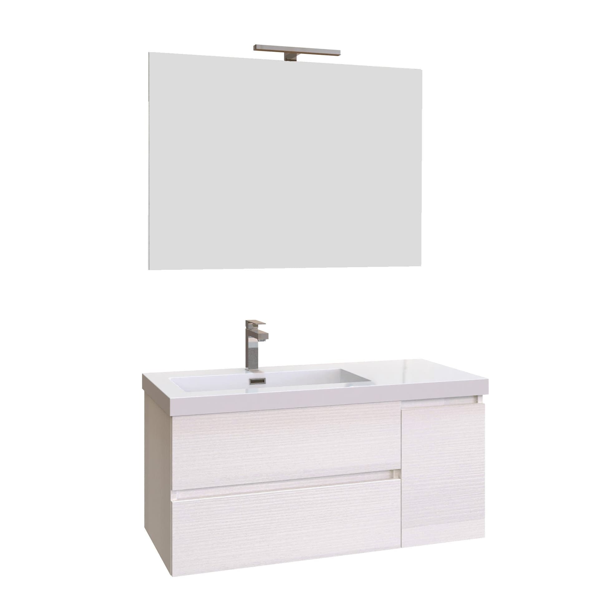 Mobile bagno sospeso bianco larice 100cm due cassetti e sportello MOOD-100 in Mobili a muro Mondialshop - Parabiago, commercioVirtuoso.it