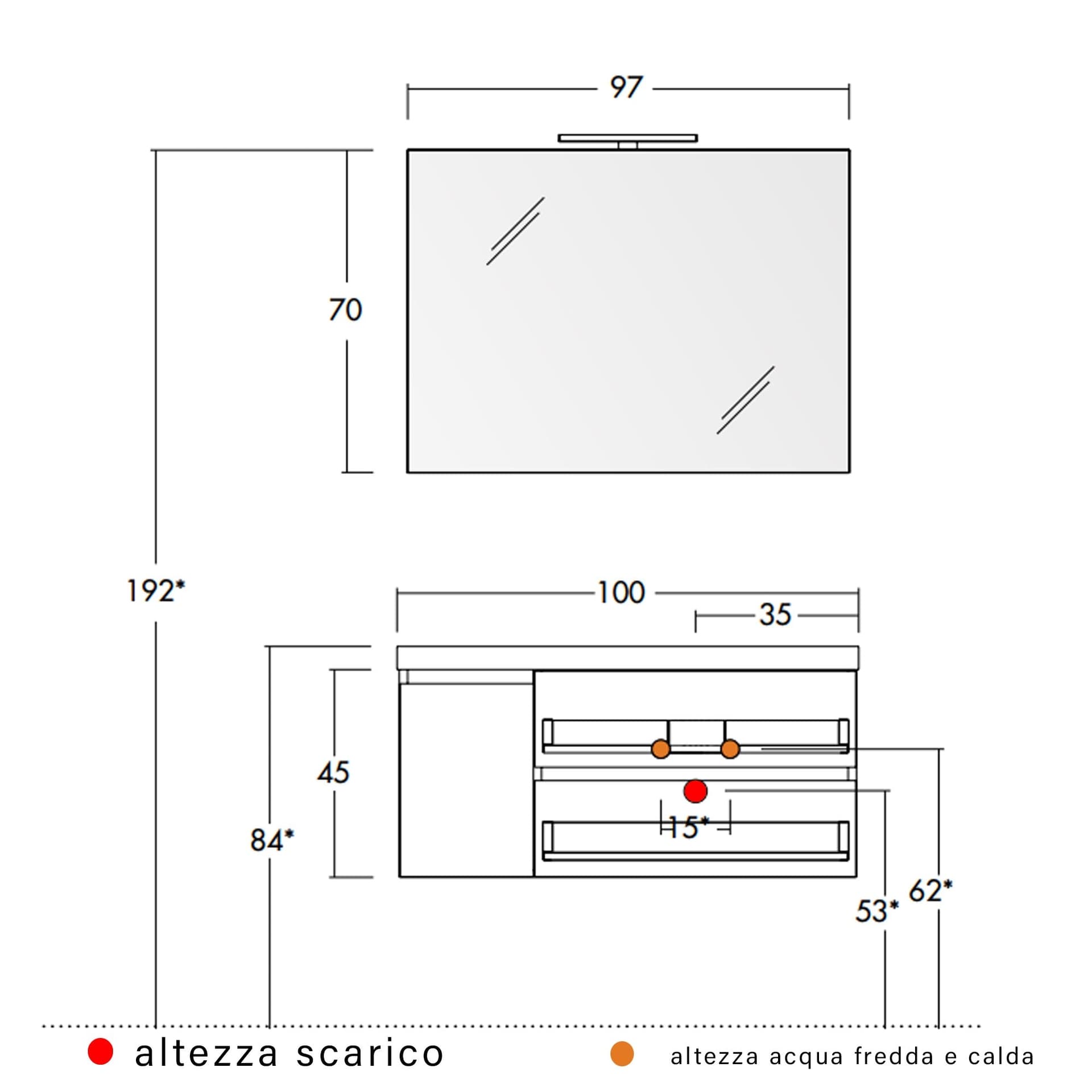 Mobile bagno sospeso grigio eucalipto 100cm due cassetti e sportello MOOD-100 in Mobiletti con lavabo Mondialshop - Parabiago, commercioVirtuoso.it