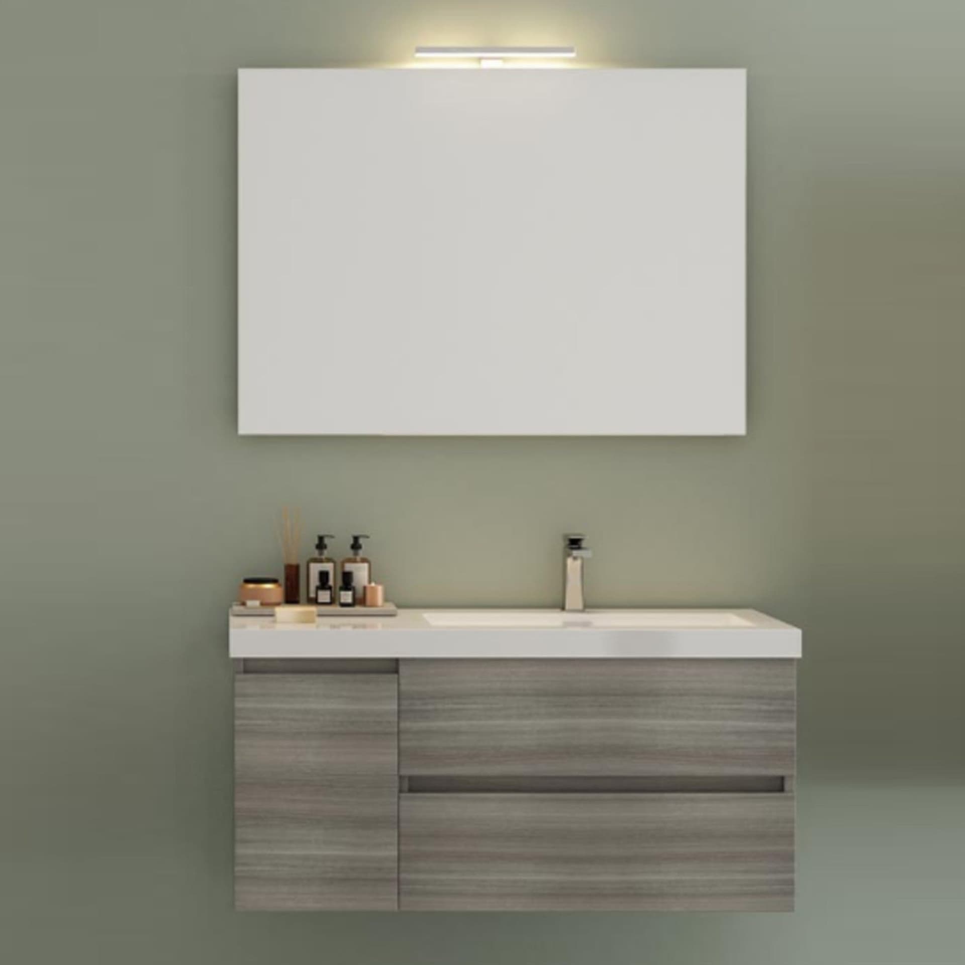 Mobile bagno sospeso grigio eucalipto 100cm due cassetti e sportello MOOD-100 in Mobiletti con lavabo Mondialshop - Parabiago, commercioVirtuoso.it