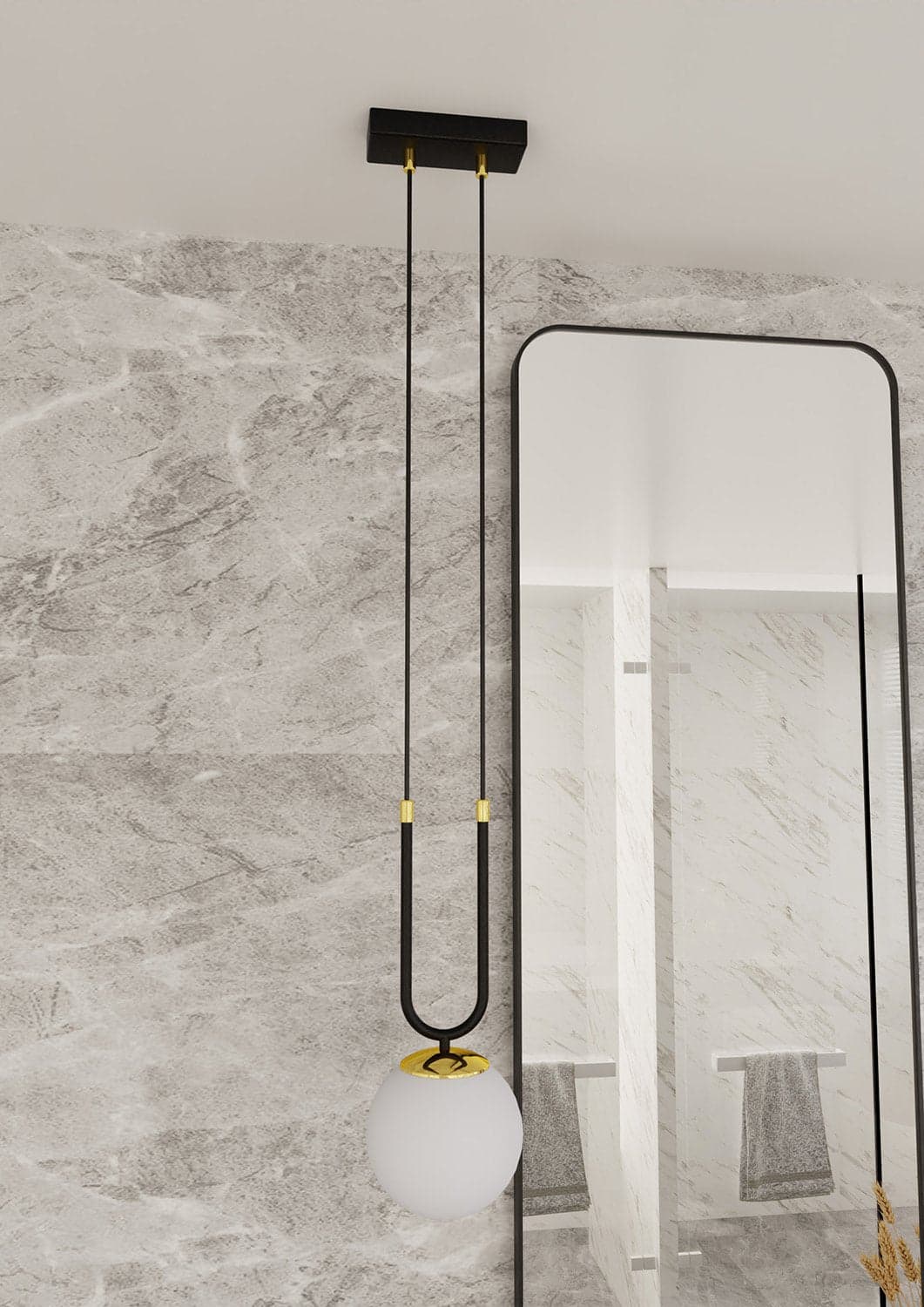 Sospensione Contemporanea 1 Luce Glam In Acciaio Nero Oro E Sfera Vetro Opalino in Lampade a sospensione LuceArt - Montecorvino Pugliano, commercioVirtuoso.it