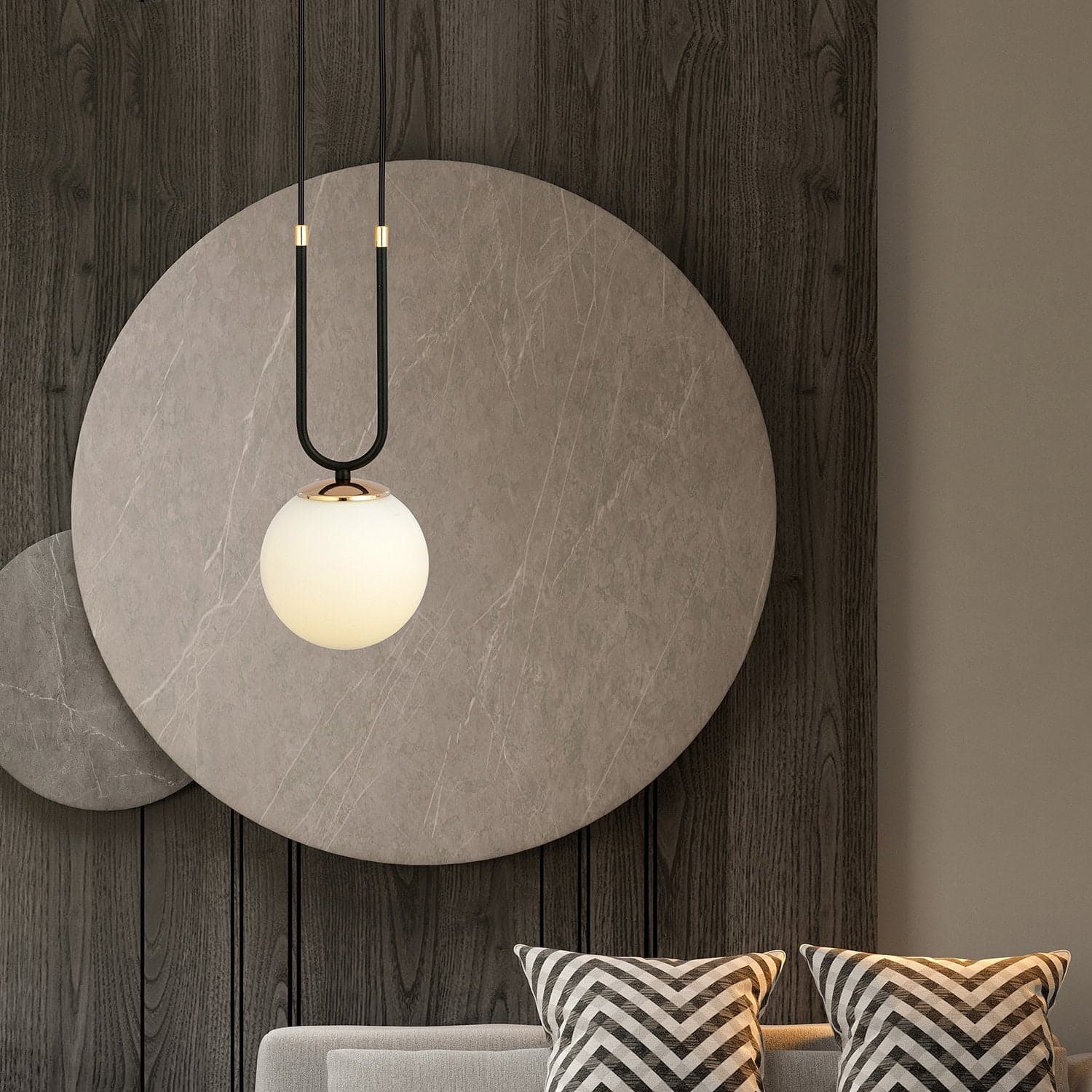 Sospensione Contemporanea 1 Luce Glam In Acciaio Nero Oro E Sfera Vetro Opalino in Lampade a sospensione LuceArt - Montecorvino Pugliano, commercioVirtuoso.it