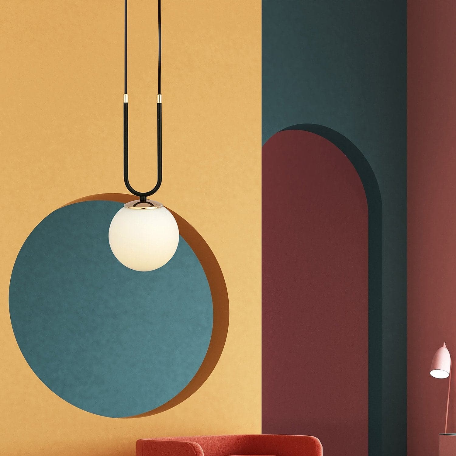 Sospensione Contemporanea 1 Luce Glam In Acciaio Nero Oro E Sfera Vetro Opalino in Lampade a sospensione LuceArt - Montecorvino Pugliano, commercioVirtuoso.it