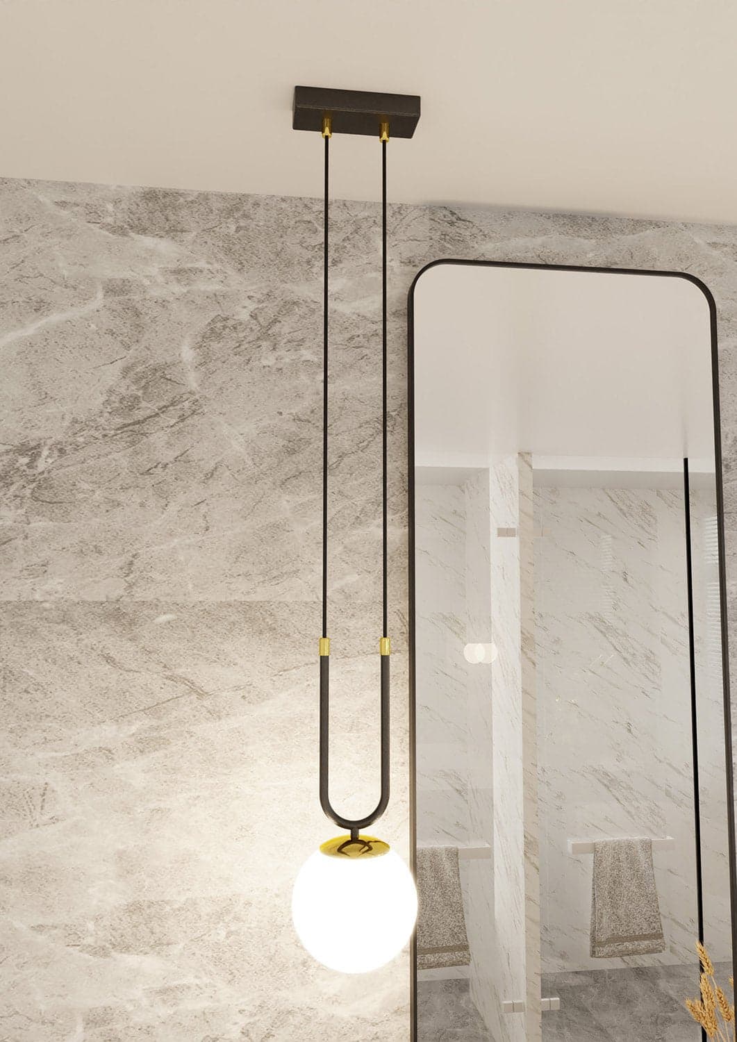 Sospensione Contemporanea 1 Luce Glam In Acciaio Nero Oro E Sfera Vetro Opalino in Lampade a sospensione LuceArt - Montecorvino Pugliano, commercioVirtuoso.it