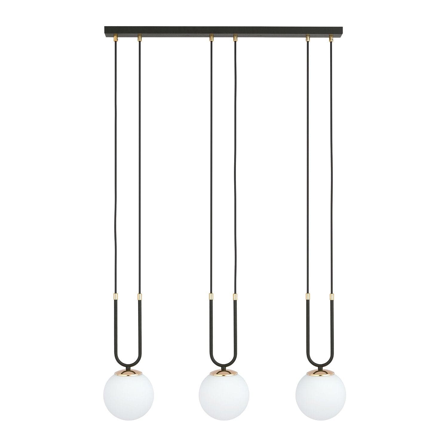 Sospensione Contemporanea 3 Luci Glam In Acciaio Nero Oro E Sfere Vetro Opalino in Lampade a sospensione LuceArt - Montecorvino Pugliano, commercioVirtuoso.it
