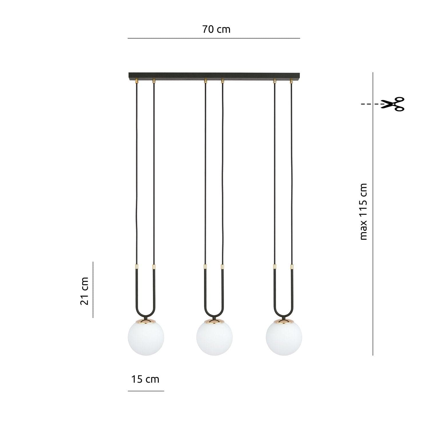 Sospensione Contemporanea 3 Luci Glam In Acciaio Nero Oro E Sfere Vetro Opalino in Lampade a sospensione LuceArt - Montecorvino Pugliano, commercioVirtuoso.it