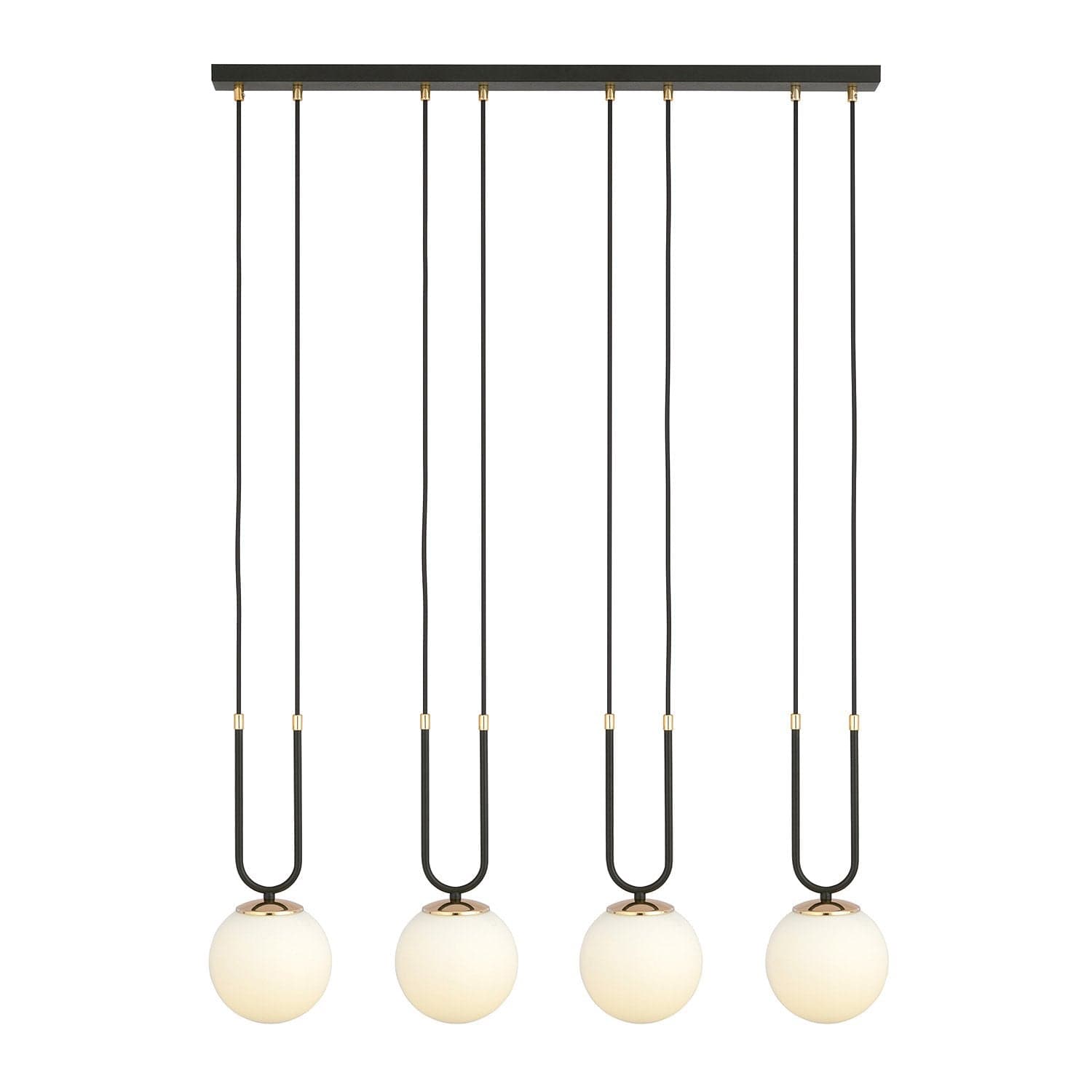 Sospensione Contemporanea 4 Luci Glam In Acciaio Nero Oro E Sfere Vetro Opalino in Lampade a sospensione LuceArt - Montecorvino Pugliano, commercioVirtuoso.it