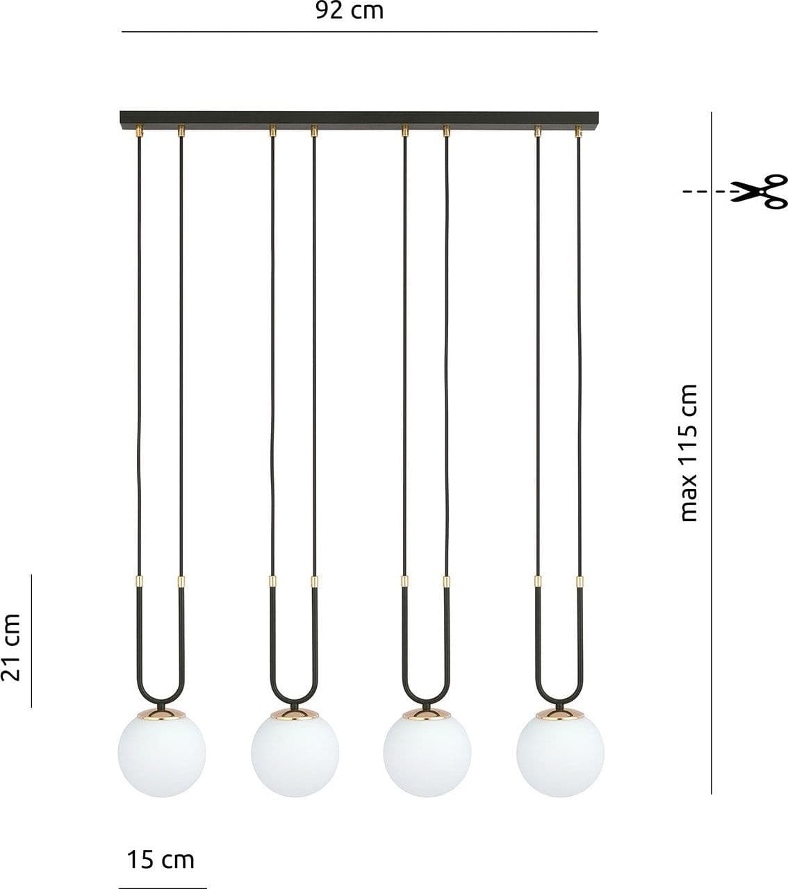 Sospensione Contemporanea 4 Luci Glam In Acciaio Nero Oro E Sfere Vetro Opalino in Lampade a sospensione LuceArt - Montecorvino Pugliano, commercioVirtuoso.it