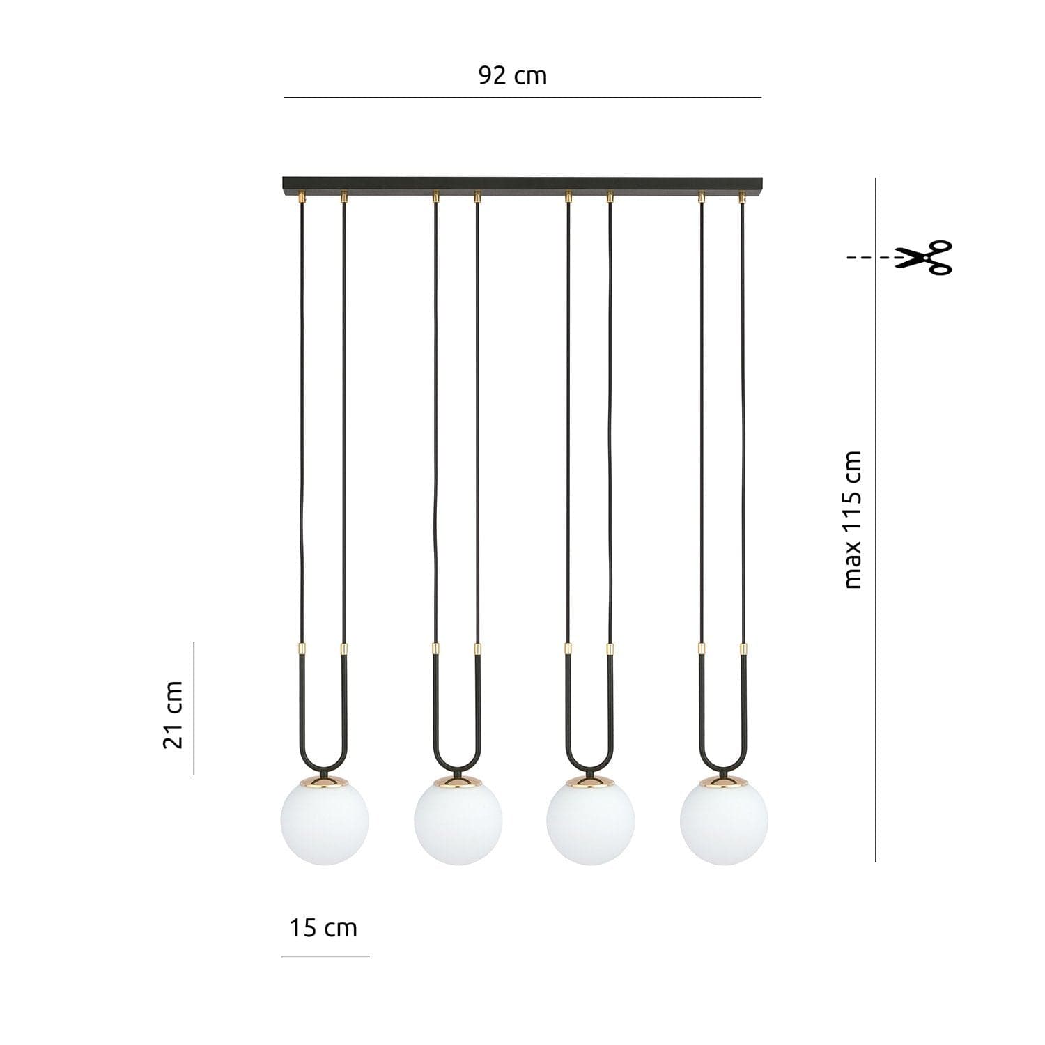 Sospensione Contemporanea 4 Luci Glam In Acciaio Nero Oro E Sfere Vetro Opalino in Lampade a sospensione LuceArt - Montecorvino Pugliano, commercioVirtuoso.it