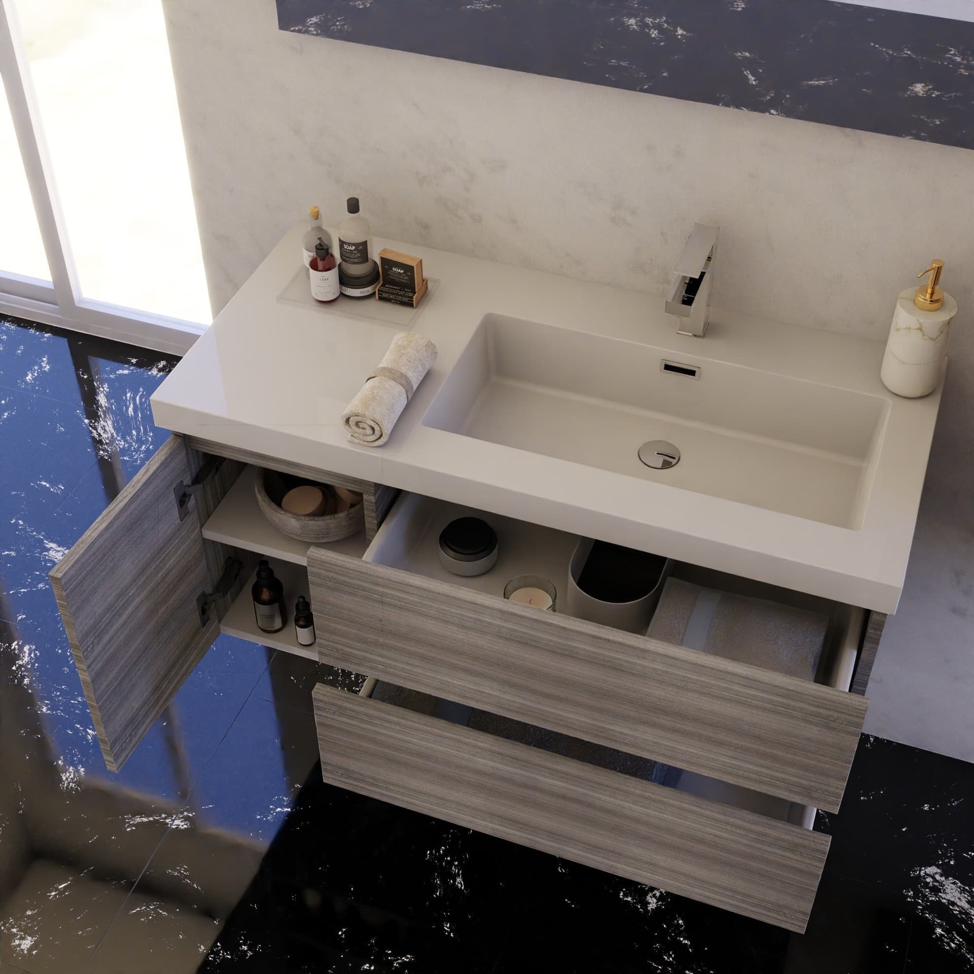 Mobile bagno sospeso 100cm grigio specchio con mensole MOOD-100 in Armadietti a specchio Mondialshop - Parabiago, commercioVirtuoso.it