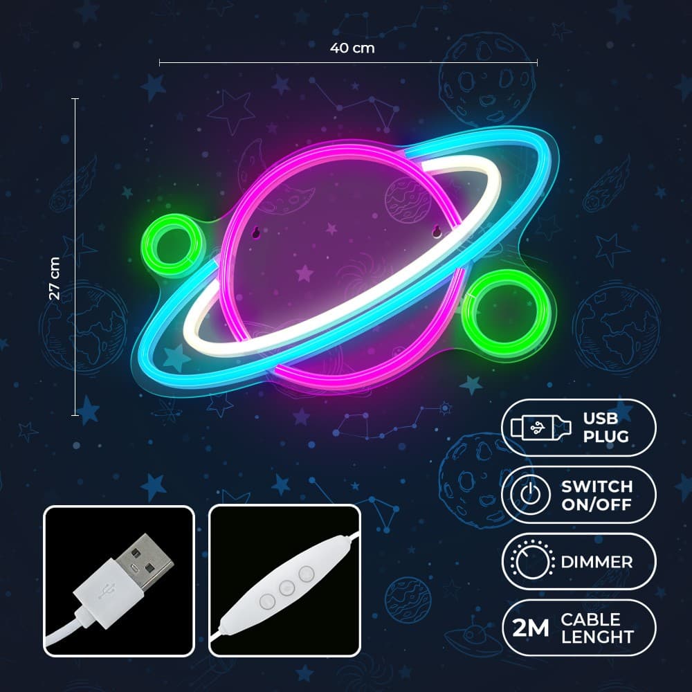 led wall neon saturn multicolor connettore usb con regolatore di intensita' dimensioni 400x16x275 in Insegne luminose Tropposmart.it - Genova, commercioVirtuoso.it