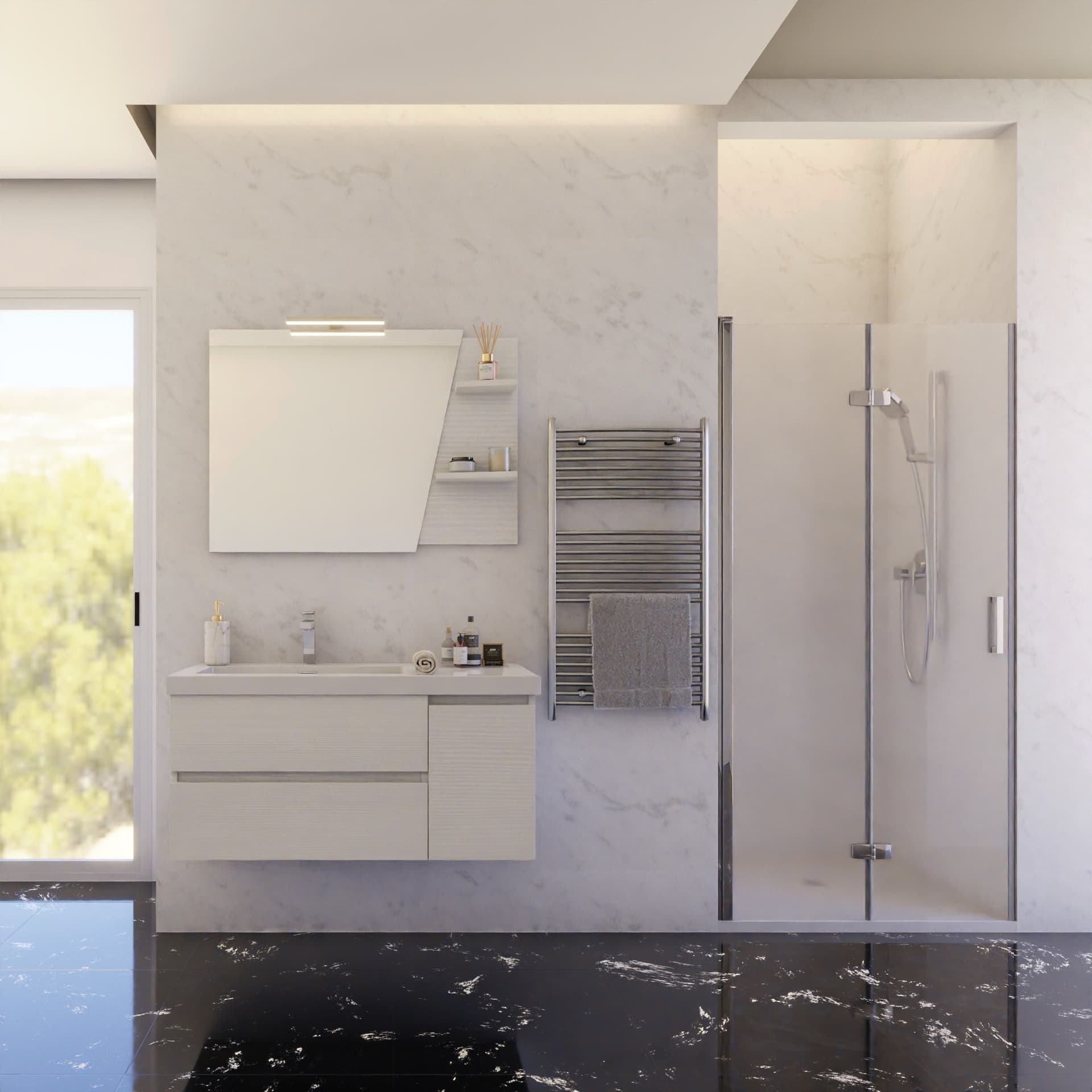 Mobile bagno sospeso bianco 100 specchio mensole lampada MOOD-100 in Armadietti a specchio Mondialshop - Parabiago, commercioVirtuoso.it