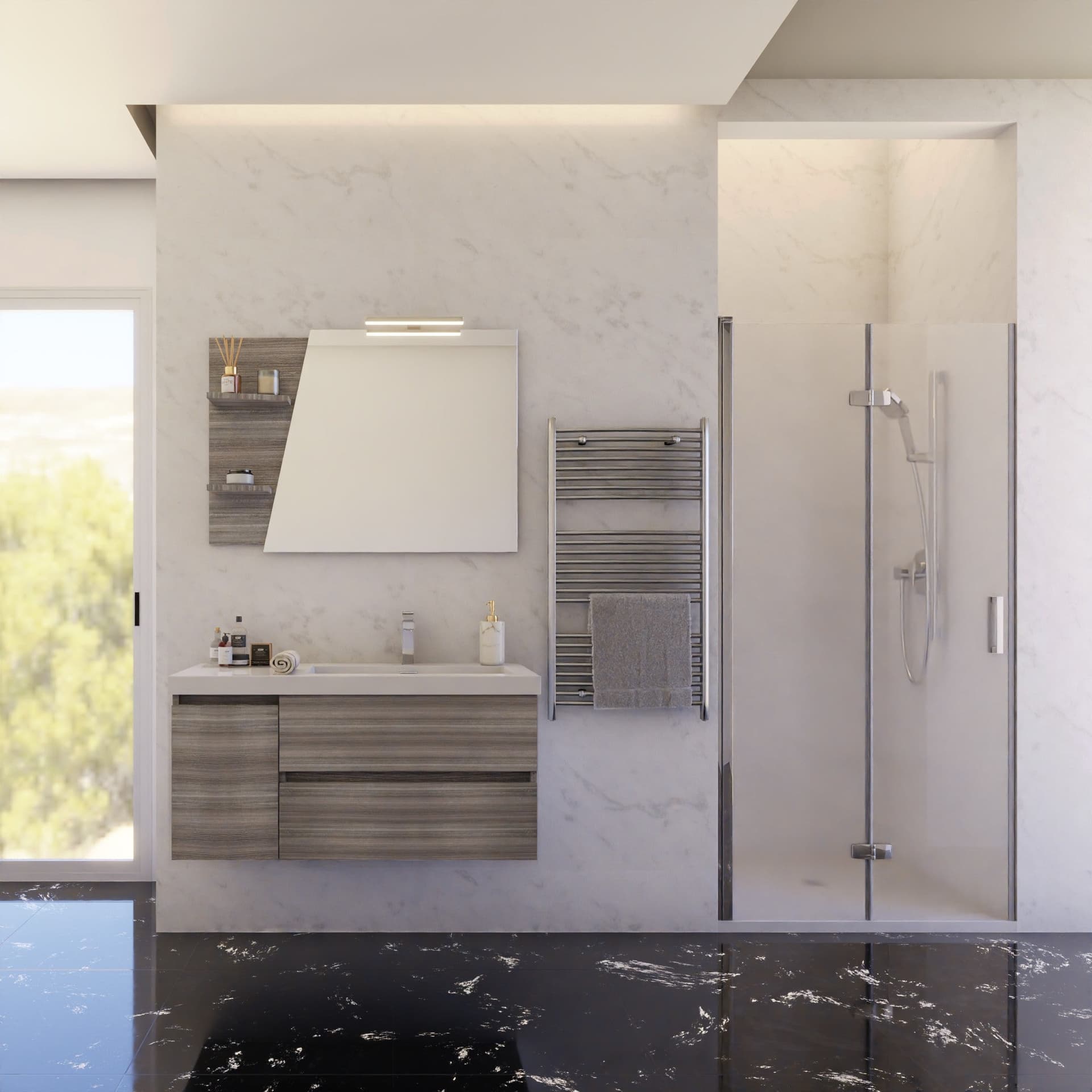 Mobile bagno sospeso 100cm grigio specchio con mensole MOOD-100 in Armadietti a specchio Mondialshop - Parabiago, commercioVirtuoso.it