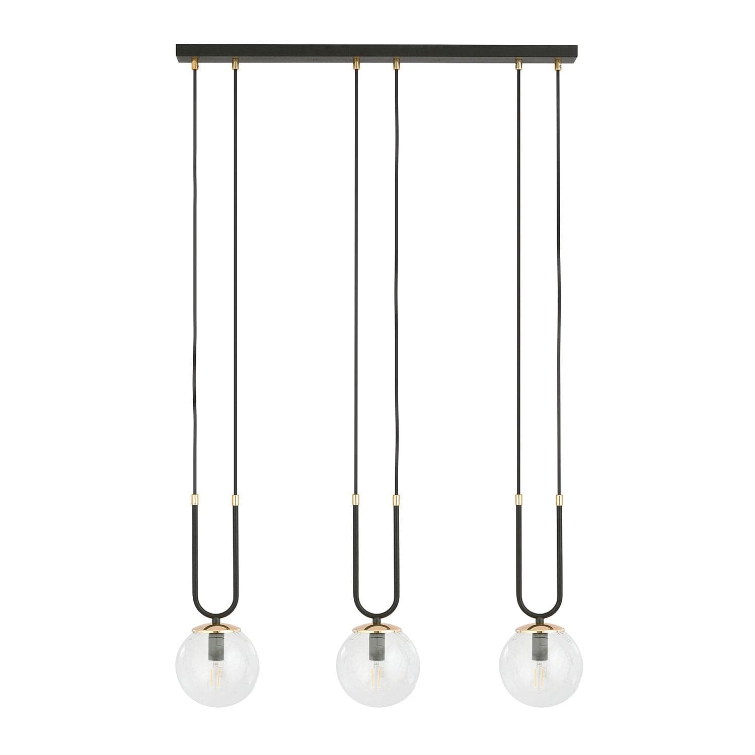 Sospensione Contemporanea 3 Luci Glam Acciaio Nero Oro E Sfera Vetro Trasparente in Lampade a sospensione LuceArt - Montecorvino Pugliano, commercioVirtuoso.it