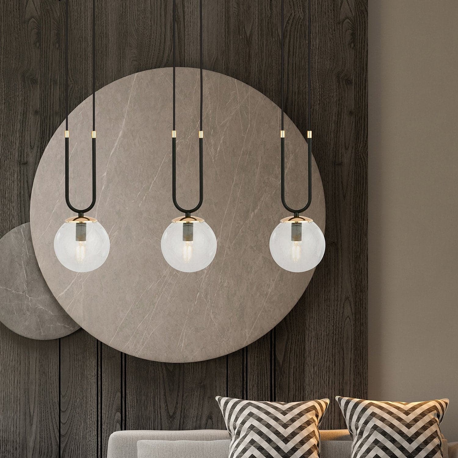 Sospensione Contemporanea 3 Luci Glam Acciaio Nero Oro E Sfera Vetro Trasparente in Lampade a sospensione LuceArt - Montecorvino Pugliano, commercioVirtuoso.it