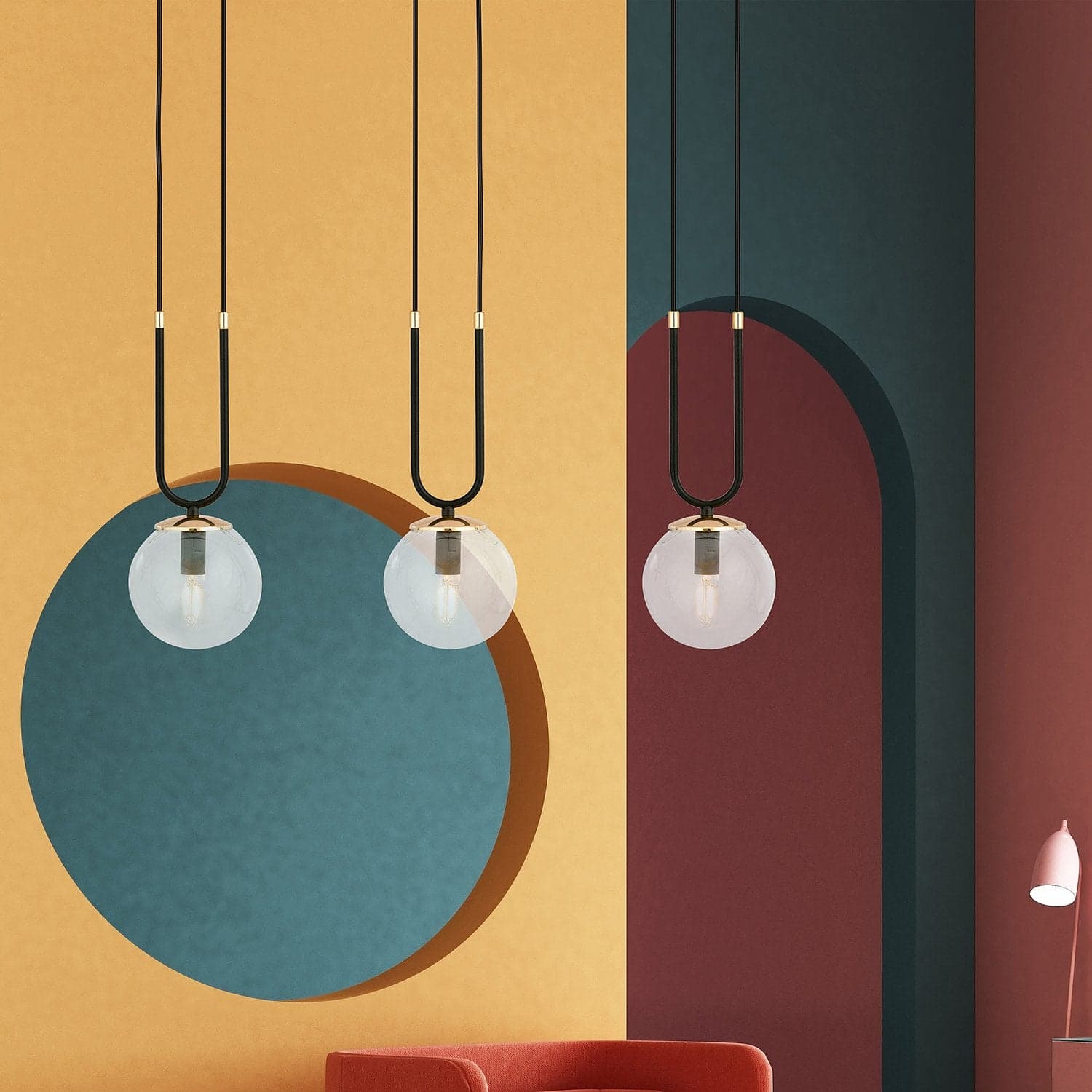 Sospensione Contemporanea 3 Luci Glam Acciaio Nero Oro E Sfera Vetro Trasparente in Lampade a sospensione LuceArt - Montecorvino Pugliano, commercioVirtuoso.it