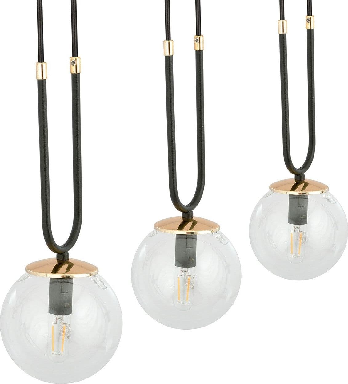 Sospensione Contemporanea 3 Luci Glam Acciaio Nero Oro E Sfera Vetro Trasparente in Lampade a sospensione LuceArt - Montecorvino Pugliano, commercioVirtuoso.it