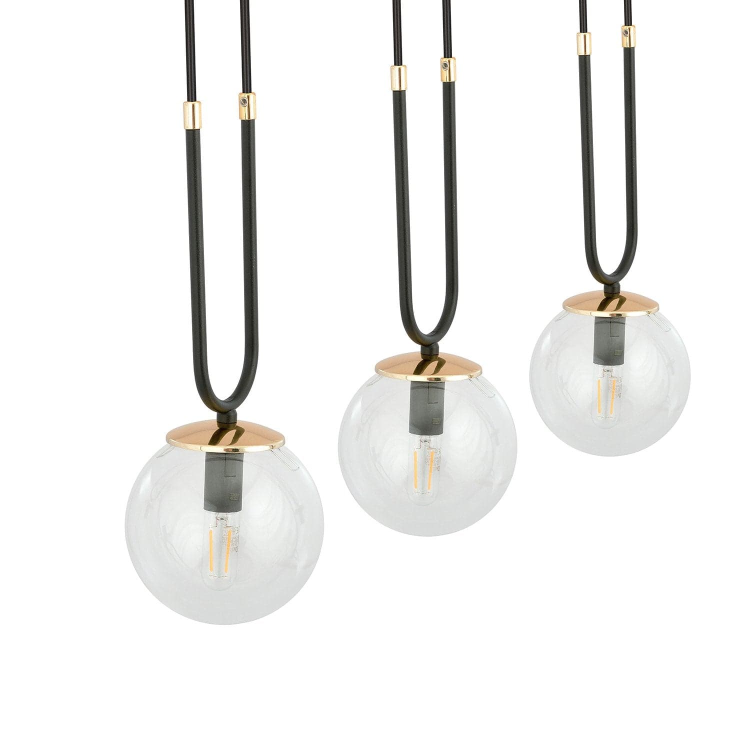 Sospensione Contemporanea 3 Luci Glam Acciaio Nero Oro E Sfera Vetro Trasparente in Lampade a sospensione LuceArt - Montecorvino Pugliano, commercioVirtuoso.it