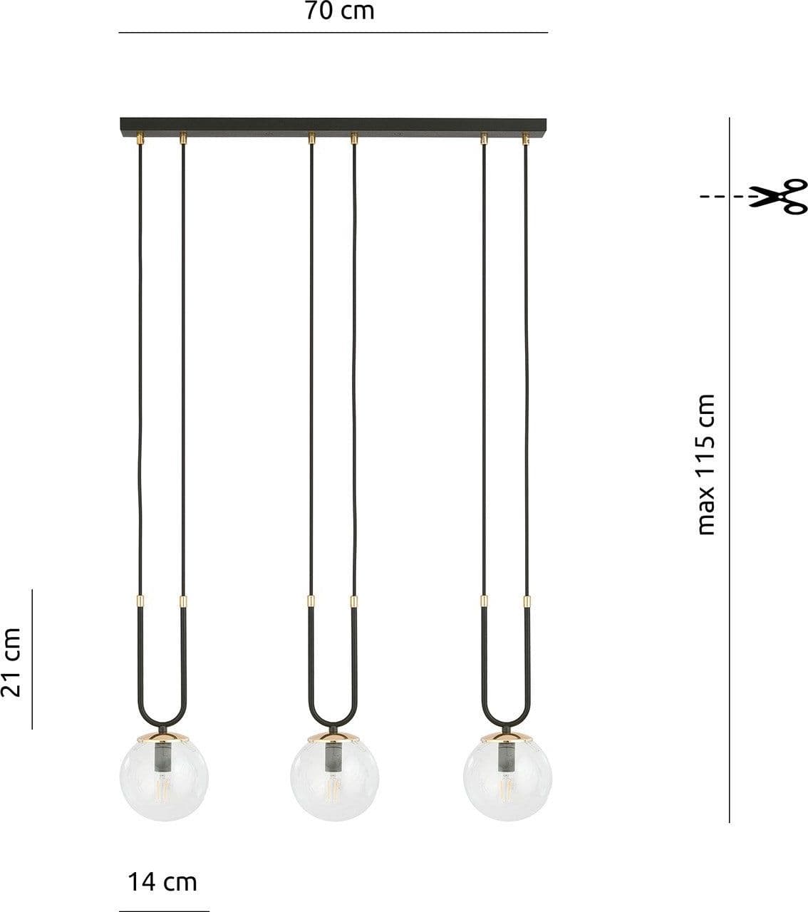 Sospensione Contemporanea 3 Luci Glam Acciaio Nero Oro E Sfera Vetro Trasparente in Lampade a sospensione LuceArt - Montecorvino Pugliano, commercioVirtuoso.it