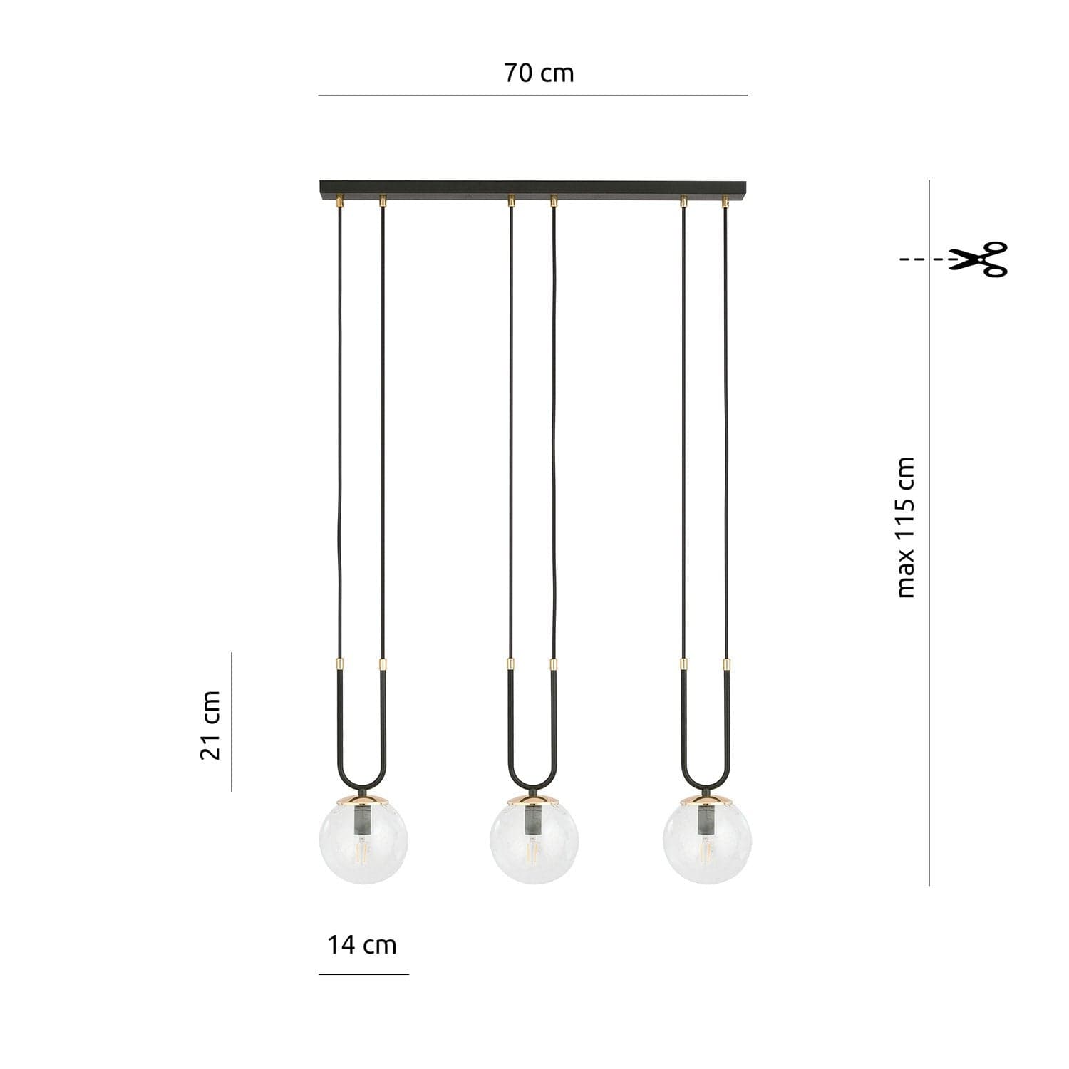 Sospensione Contemporanea 3 Luci Glam Acciaio Nero Oro E Sfera Vetro Trasparente in Lampade a sospensione LuceArt - Montecorvino Pugliano, commercioVirtuoso.it