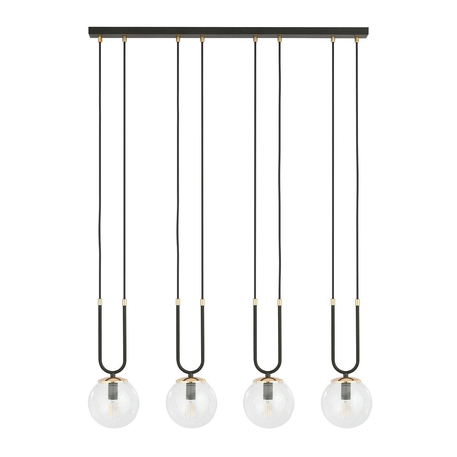 Sospensione Contemporanea 4 Luci Glam Acciaio Nero Oro E Sfera Vetro Trasparente in Lampade a sospensione LuceArt - Montecorvino Pugliano, commercioVirtuoso.it