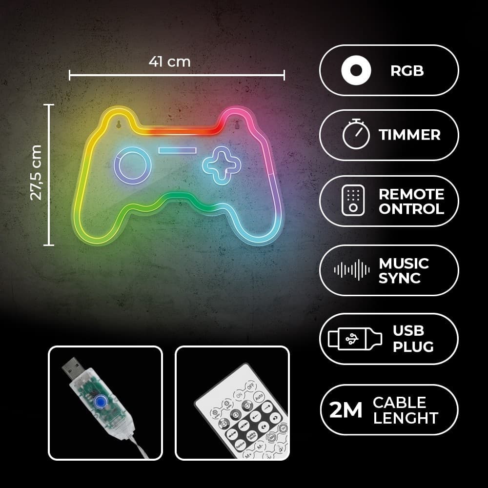 led wall neon joystick multicolor connettore usb con regolatore di intensita' dimensioni 410 x 16 x 275 in Insegne luminose Tropposmart.it - Genova, commercioVirtuoso.it