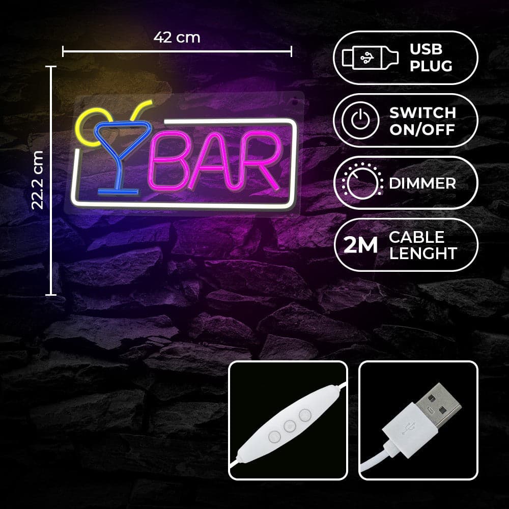 led wall neon bar multicolor connettore usb con regolatore di intensita' dimensioni 420 x 18 x 222 in Nastri LED Tropposmart.it - Genova, commercioVirtuoso.it
