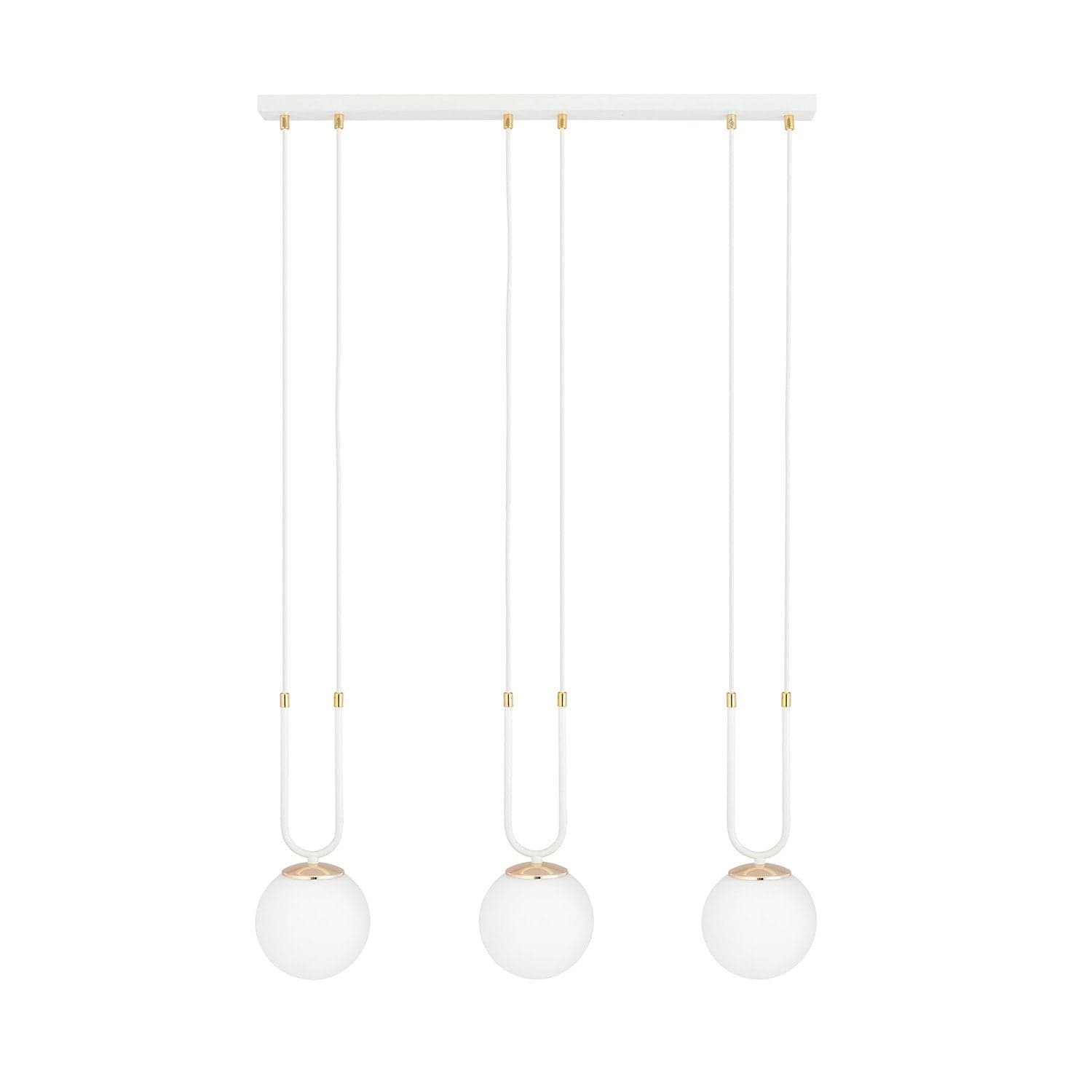 Sospensione Contemporanea 3 Luci Glam Acciaio Bianco Oro E Sfere Vetro Opalino in Lampade a sospensione LuceArt - Montecorvino Pugliano, commercioVirtuoso.it