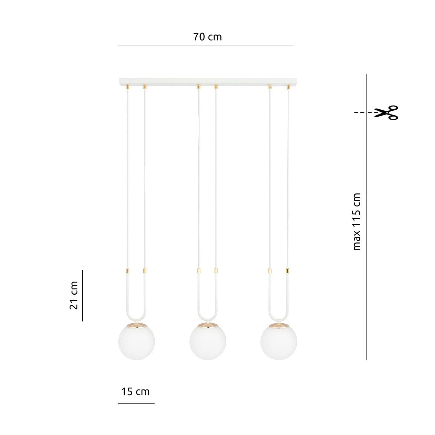 Sospensione Contemporanea 3 Luci Glam Acciaio Bianco Oro E Sfere Vetro Opalino in Lampade a sospensione LuceArt - Montecorvino Pugliano, commercioVirtuoso.it