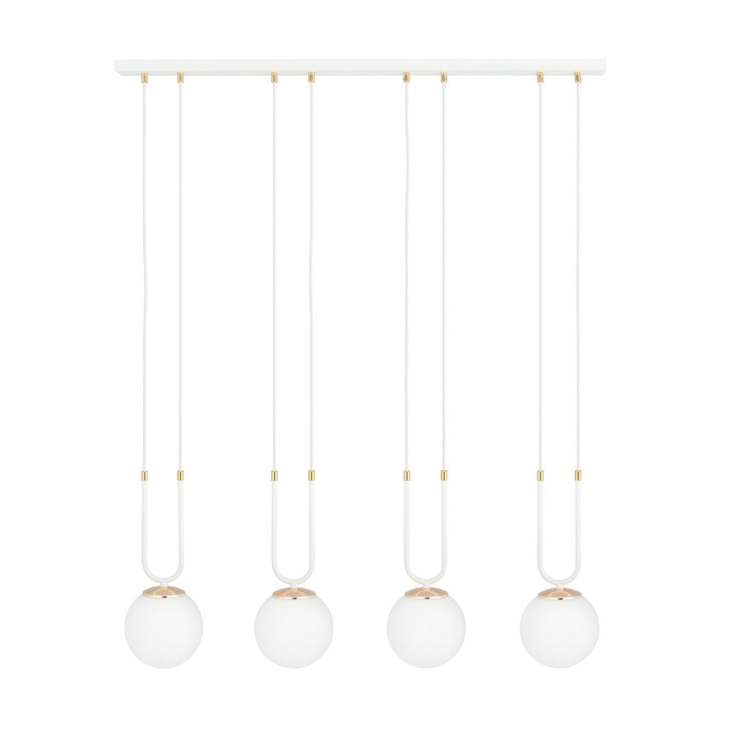 Sospensione Contemporanea 4 Luci Glam Acciaio Bianco Oro E Sfere Vetro Opalino in Lampade a sospensione LuceArt - Montecorvino Pugliano, commercioVirtuoso.it