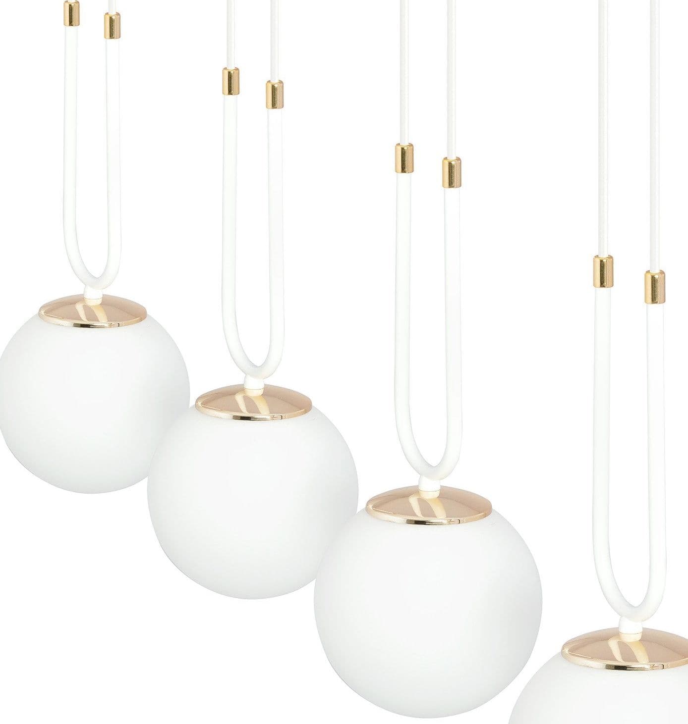 Sospensione Contemporanea 4 Luci Glam Acciaio Bianco Oro E Sfere Vetro Opalino in Lampade a sospensione LuceArt - Montecorvino Pugliano, commercioVirtuoso.it