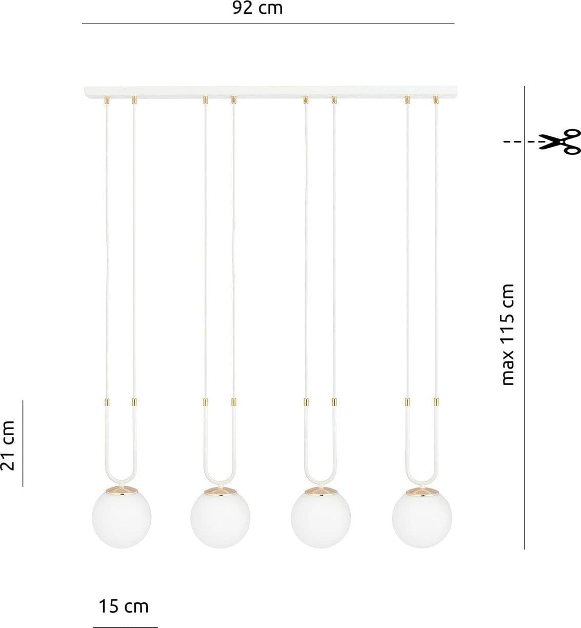 Sospensione Contemporanea 4 Luci Glam Acciaio Bianco Oro E Sfere Vetro Opalino in Lampade a sospensione LuceArt - Montecorvino Pugliano, commercioVirtuoso.it