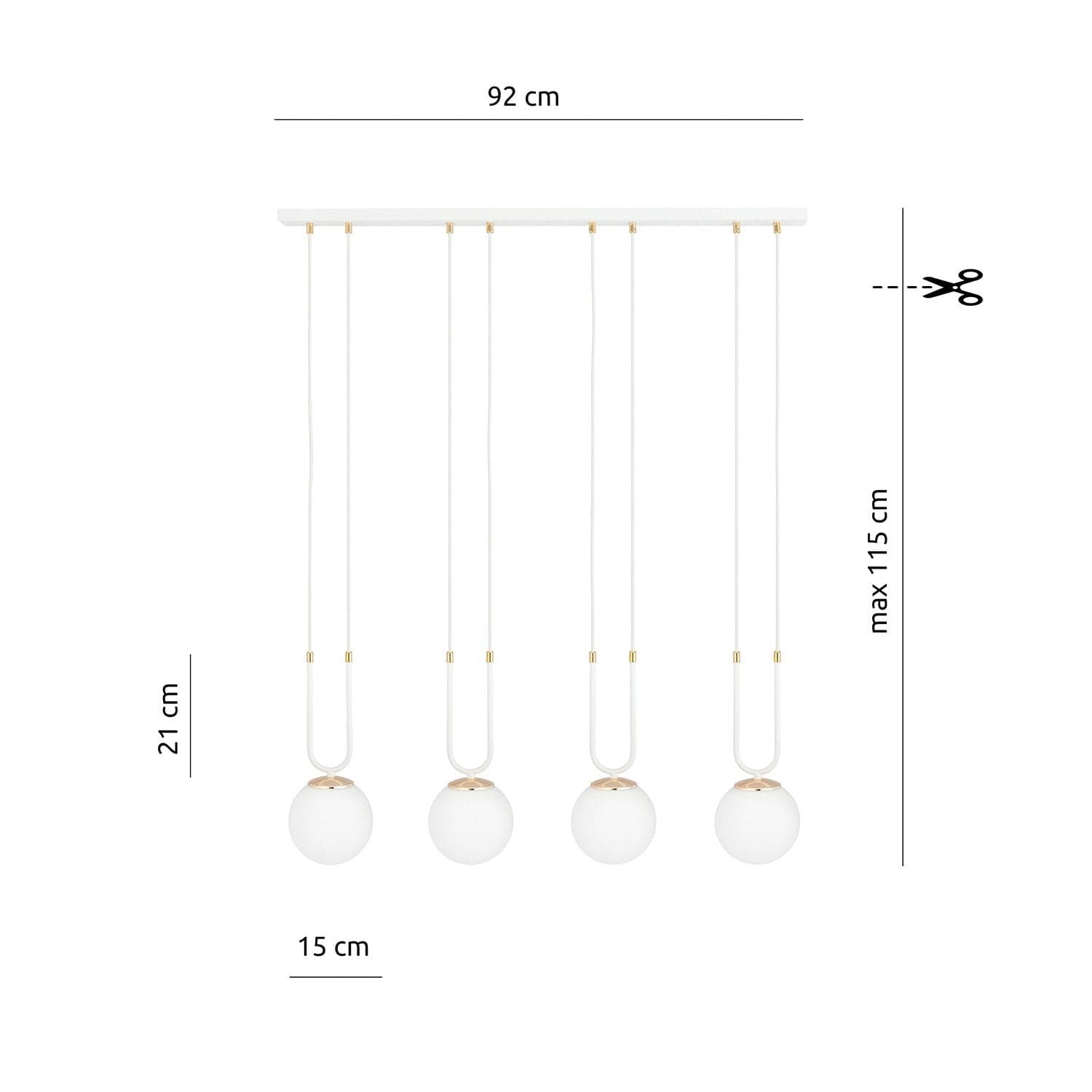 Sospensione Contemporanea 4 Luci Glam Acciaio Bianco Oro E Sfere Vetro Opalino in Lampade a sospensione LuceArt - Montecorvino Pugliano, commercioVirtuoso.it