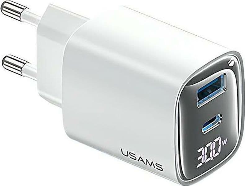 caricabatterie 30Ww usb + usb-c gan bianco con led display - 2